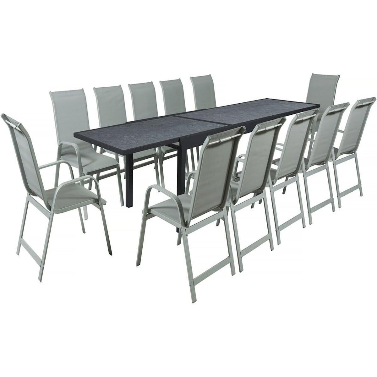 Habitat et Jardin Table extensible et chaises de jardin en aluminium  Lagos  - 200/320 x 105 x 76 cm - 12 chaises - Gris clair