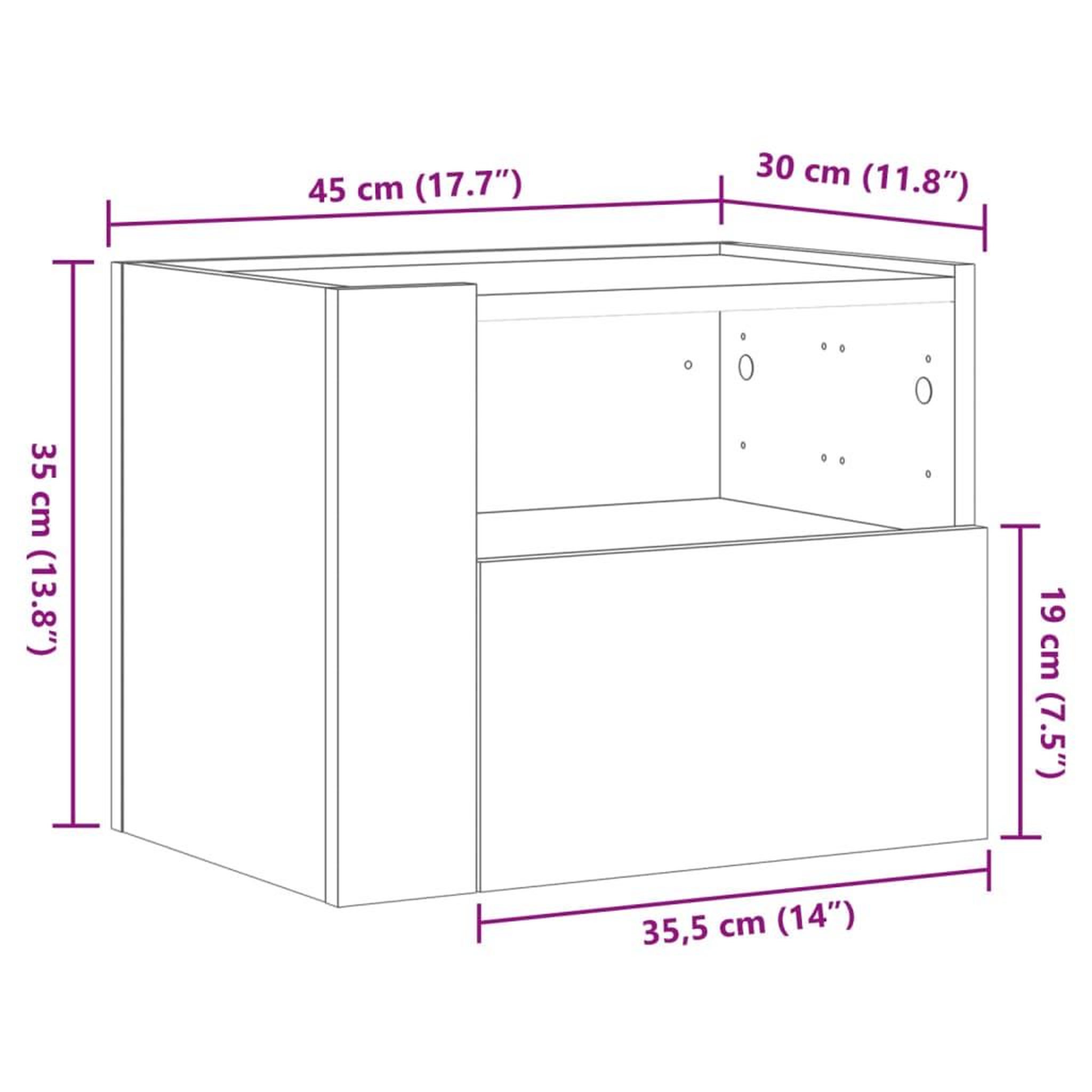 Voir la diapositive 6 : VIDAXL Tables de chevet murales 2 pcs gris beton 45x30x35 cm