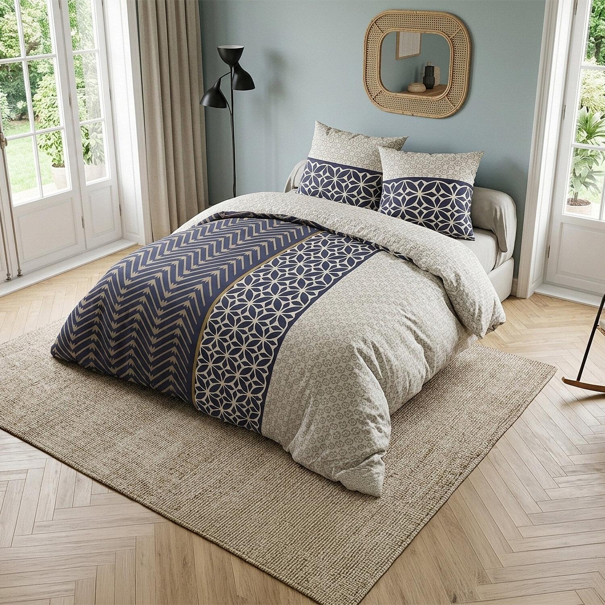 Voir la diapositive 3 : ATELIER DU COTON Parure housse de couette en coton 57 fils melvin