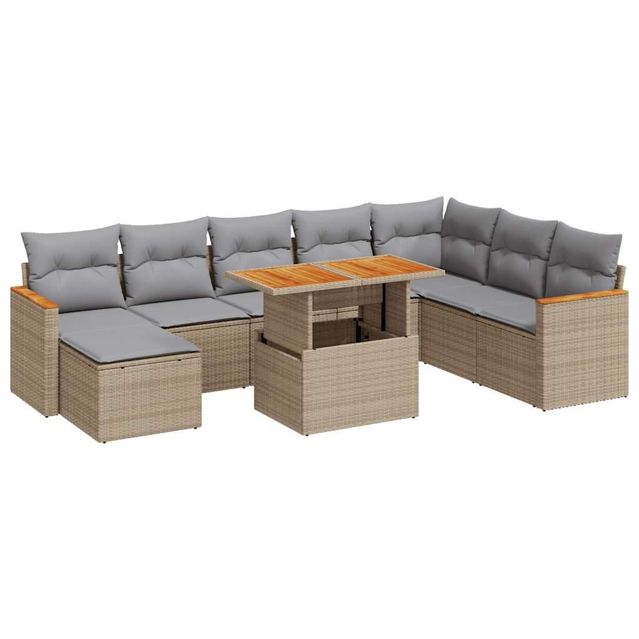 Voir la diapositive 2 : VIDAXL Salon de jardin avec coussins 9 pcs beige resine tressee acacia