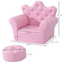Voir la diapositive 3 : HOMCOM Ensemble fauteuil et pouf enfant design couronne de princesse - dossier et assise pouf avec boutons strass aspect cristaux - structure bois revêtement synthétique PVC rose
