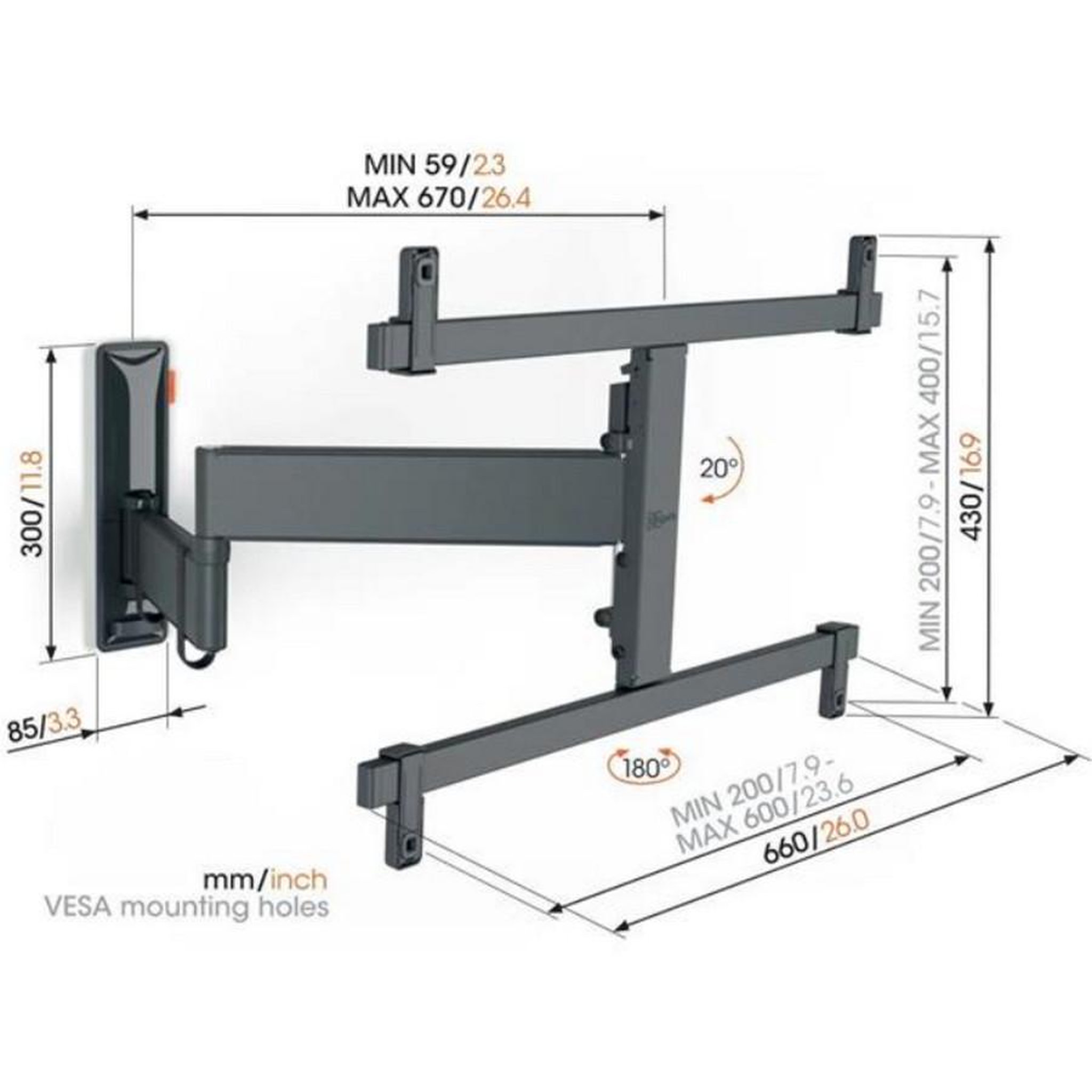 Voir la diapositive 2 : Vogel's Support mural orientable pour écrans 40  à 77  - tvm3665