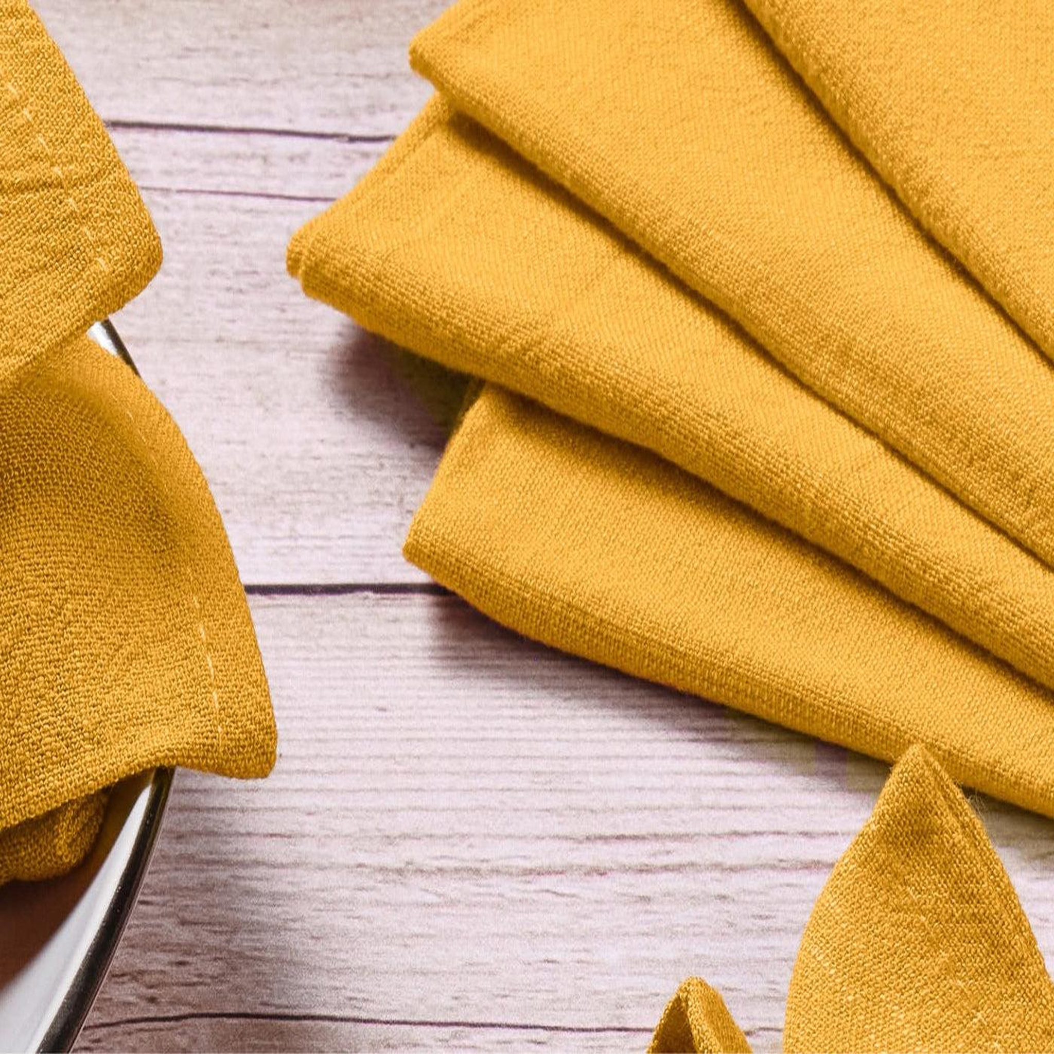 Voir la diapositive 4 : BJORN Serviette de table - 6 pièces - lin et coton jaune moutarde