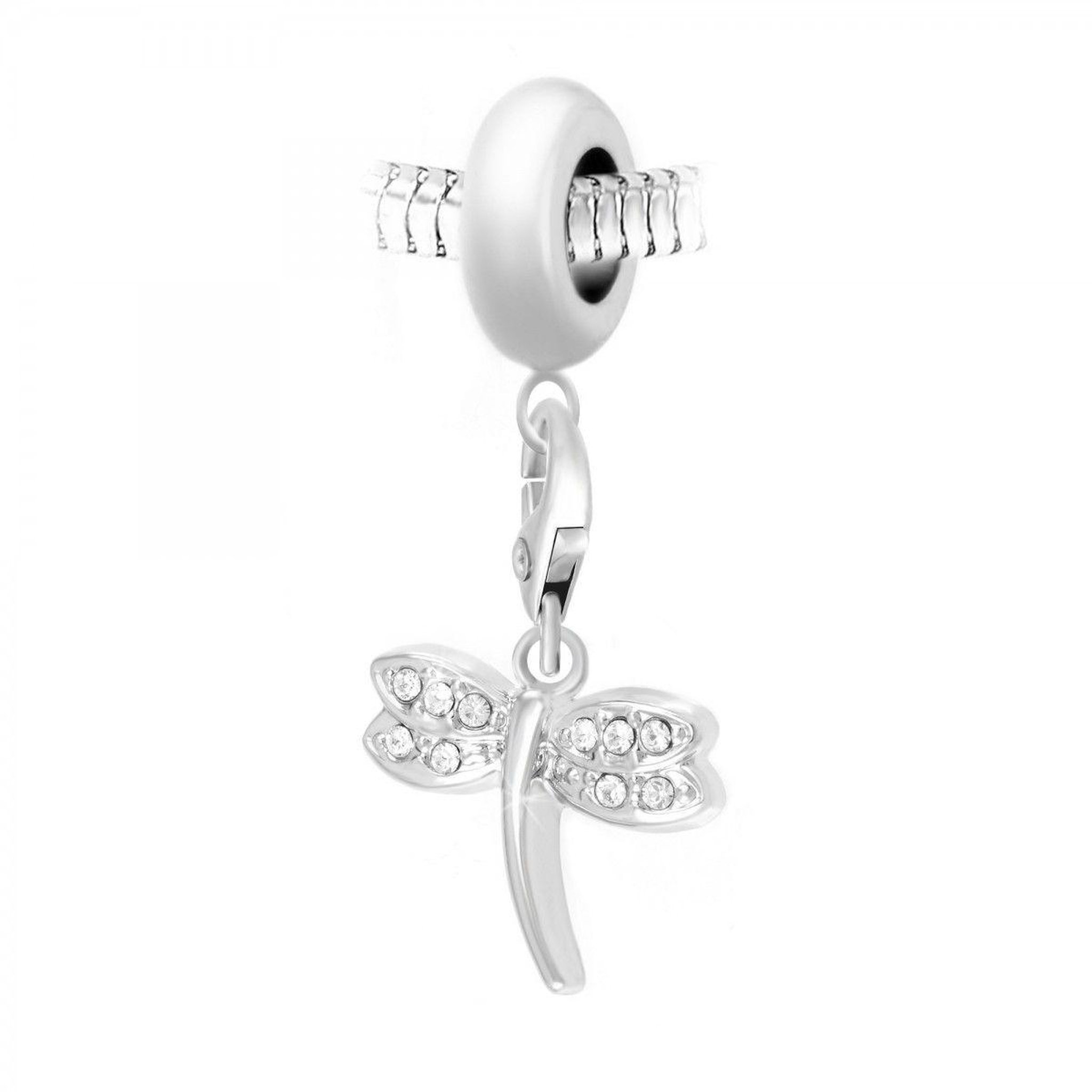 SC CRYSTAL Charm perle SC Crystal en acier avec pendentif libellule orné de Cristaux scintillants