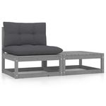 VIDAXL Salon de jardin 2 pcs avec coussins Gris Bois de pin massif