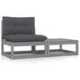 Voir la diapositive 1 : VIDAXL Salon de jardin 2 pcs avec coussins Gris Bois de pin massif