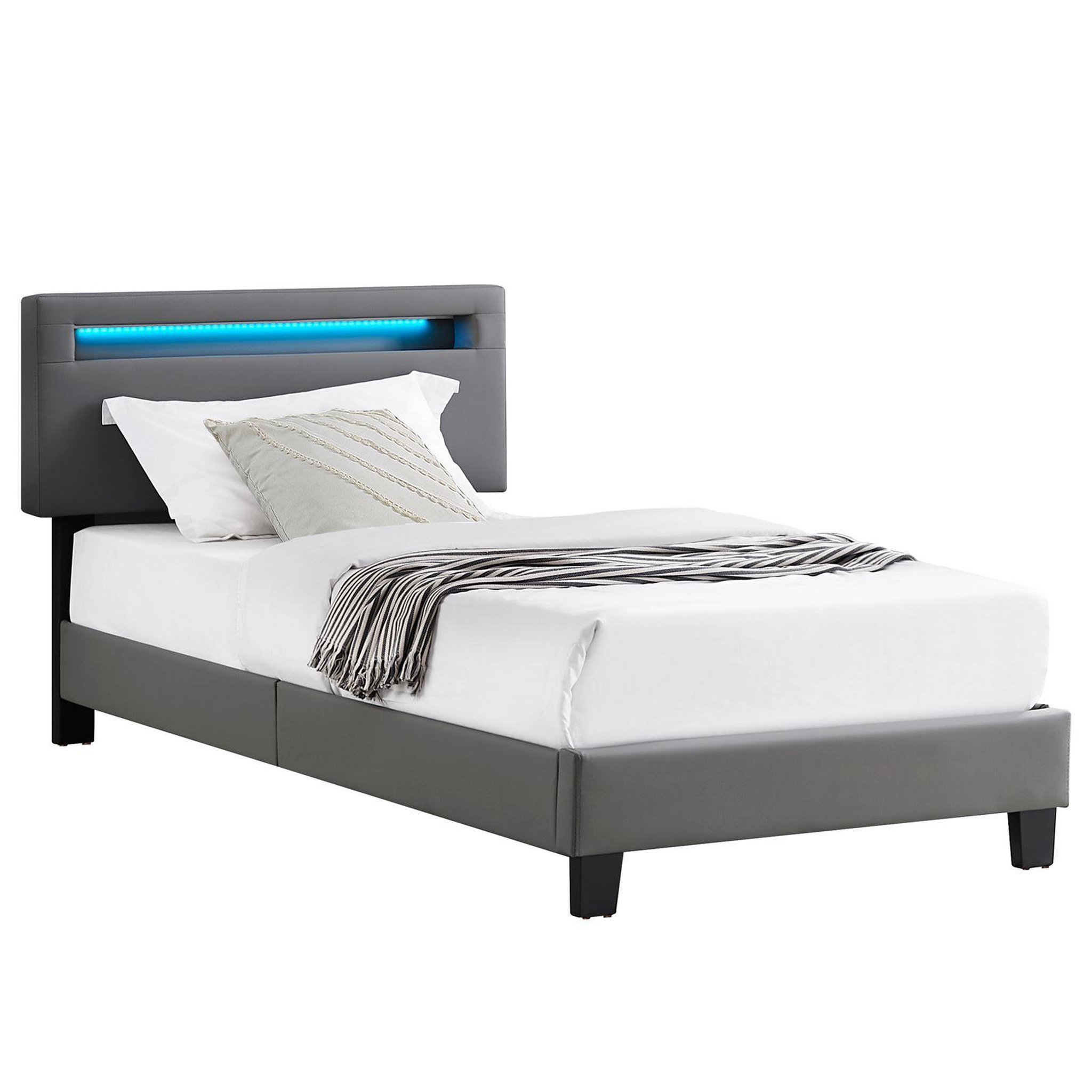 Voir la diapositive 1 : IDIMEX Lit LED simple EVAN 90x190 cm, avec sommier, revêtement en synthétique