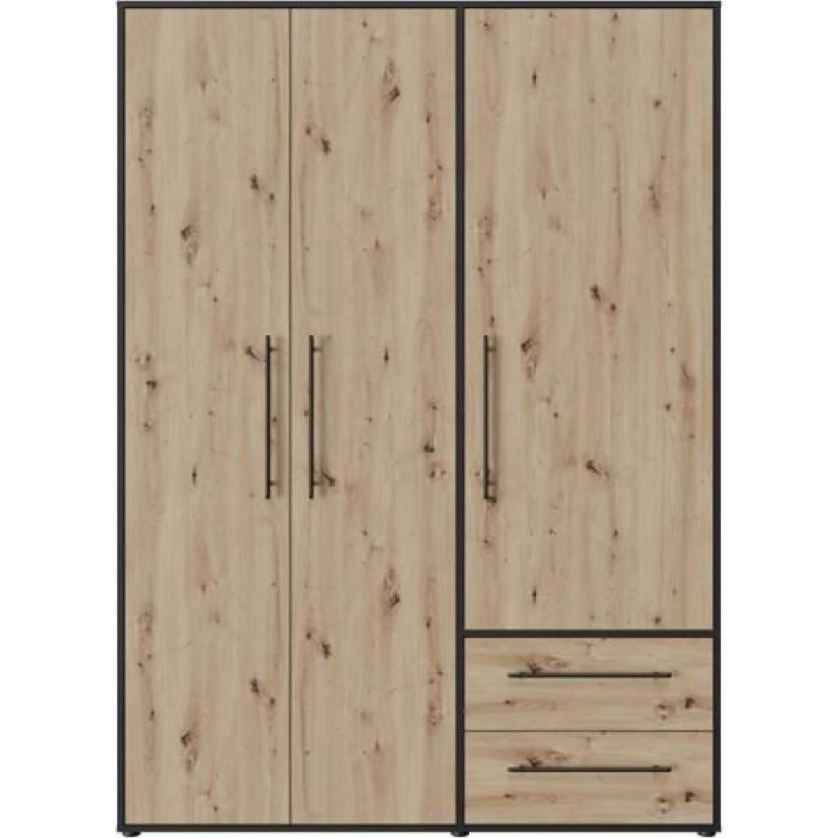 MARKET24 Armoire de chambre - MOKKARIS - Chene Artisan / Noir - 3 portes - 144,4 x 58,8 x 200,1 cm