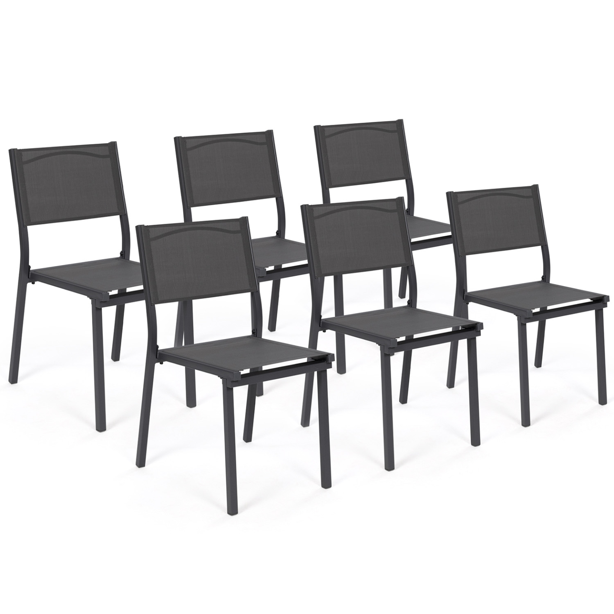 ID MARKET Lot de 6 chaises de jardin OLBIA métal et textilène empilables gris anthracite