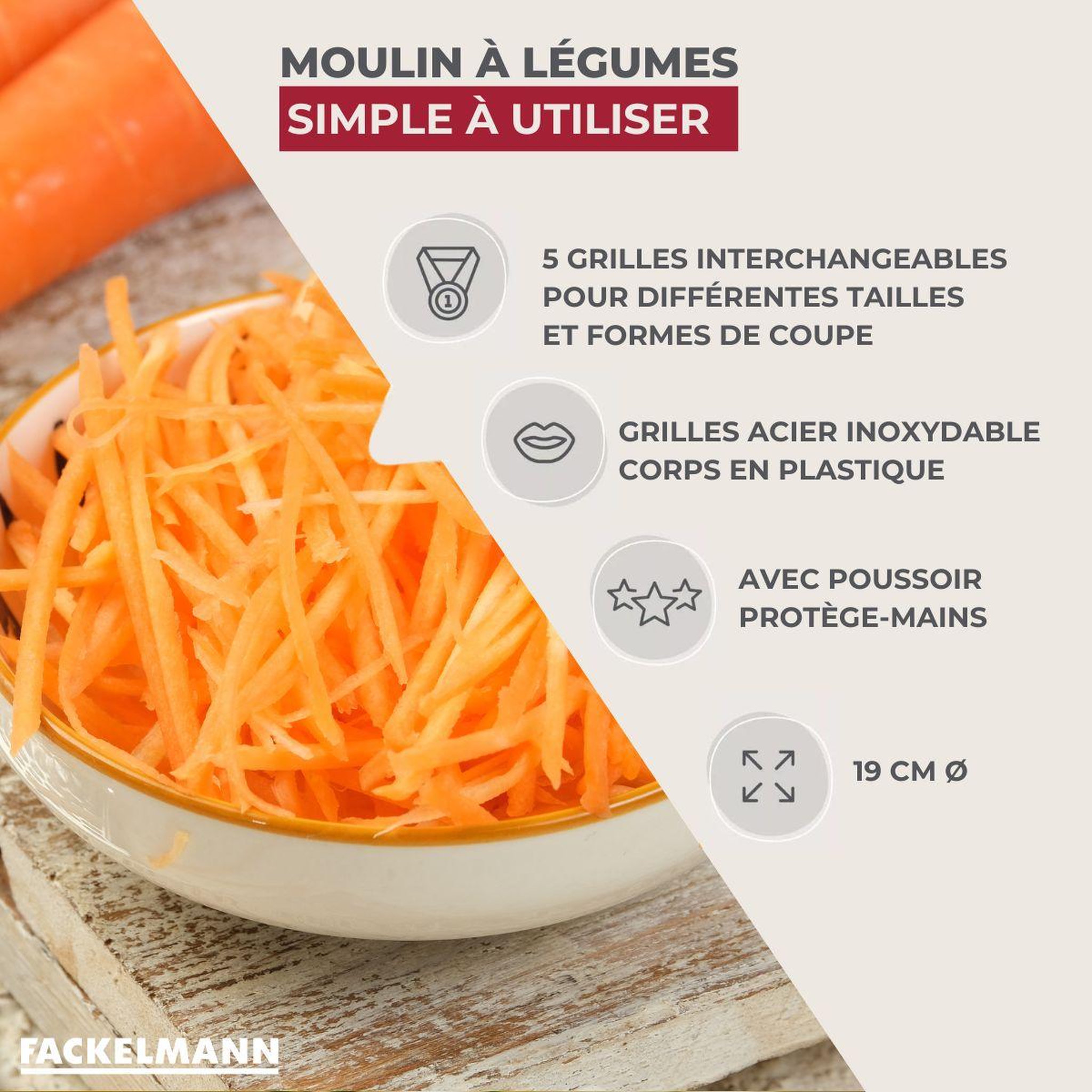 Voir la diapositive 3 : Fackelmann Râpe à légumes 5 grilles inox 19 cm fackelmann