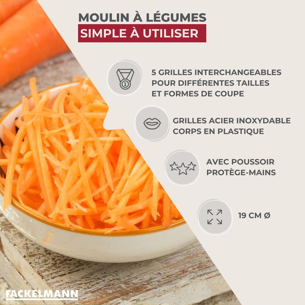 Fackelmann Râpe à légumes 5 grilles inox 19 cm Fackelmann
