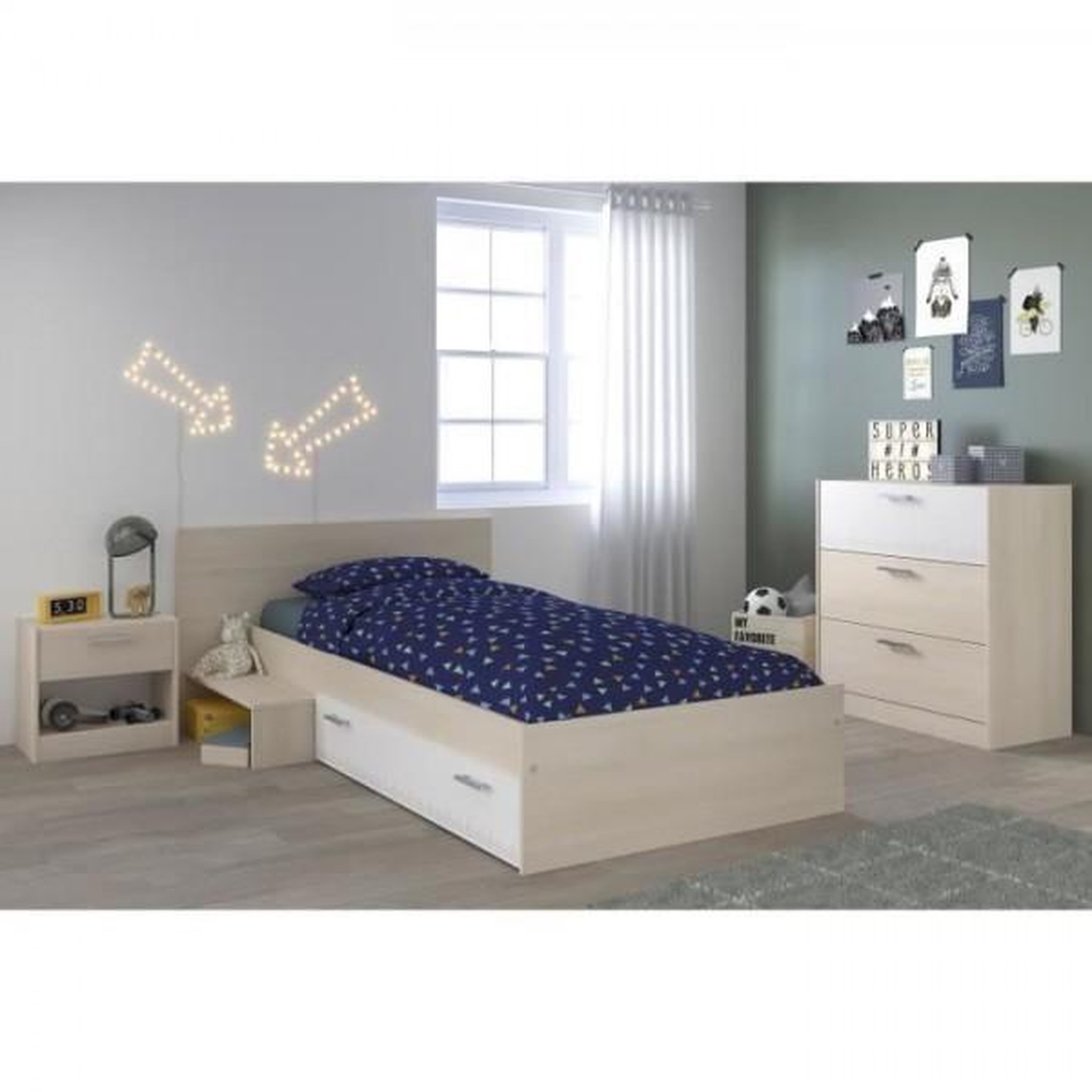 Voir la diapositive 3 : PARISOT PARISOT Chambre Enfant Complete style contemporain décor acacia clair et blanc - l 90 x L 190 cm - CHARLEMAGNE