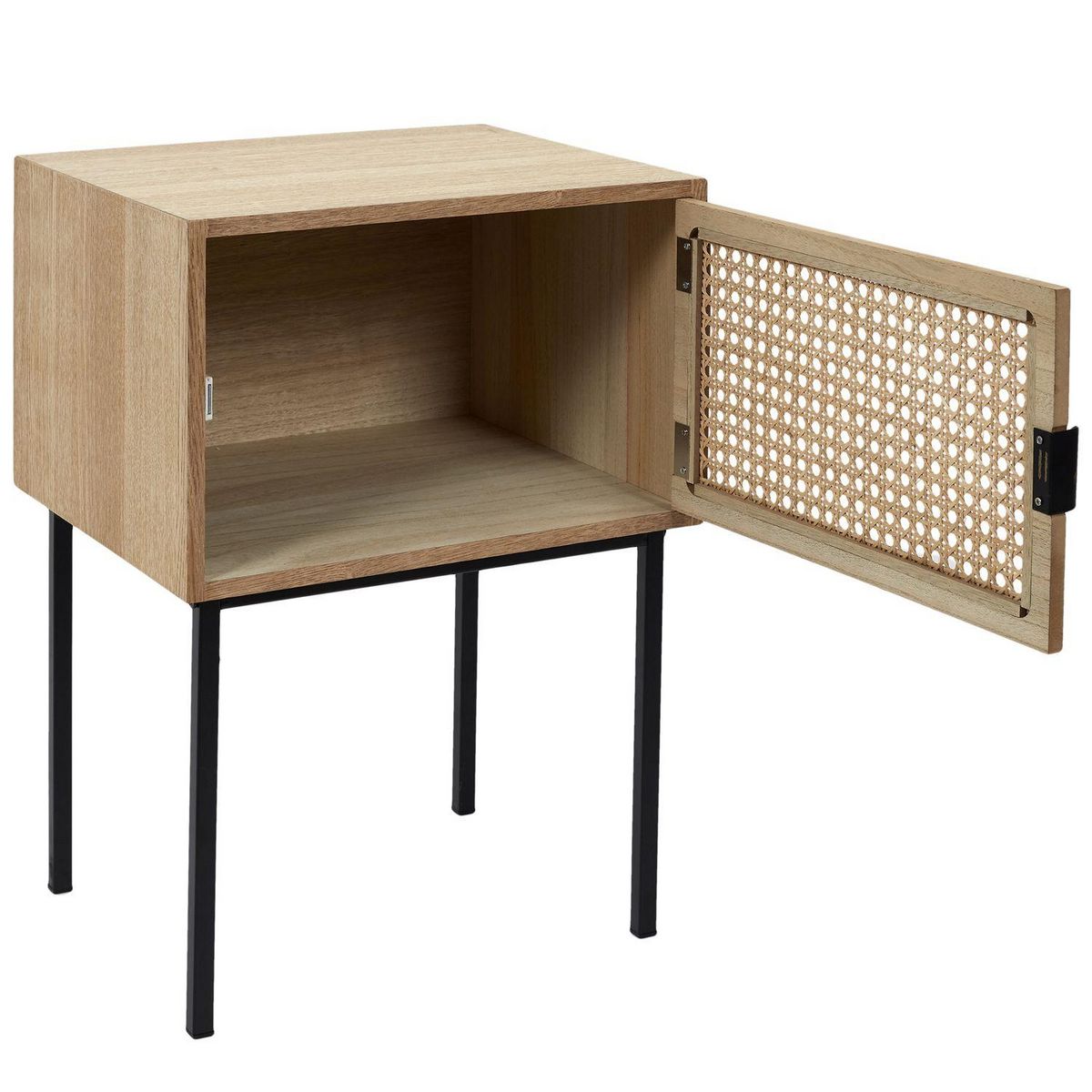 TOILINUX Lot de 2 Tables de chevet en cannage 1 porte en Bois et métal