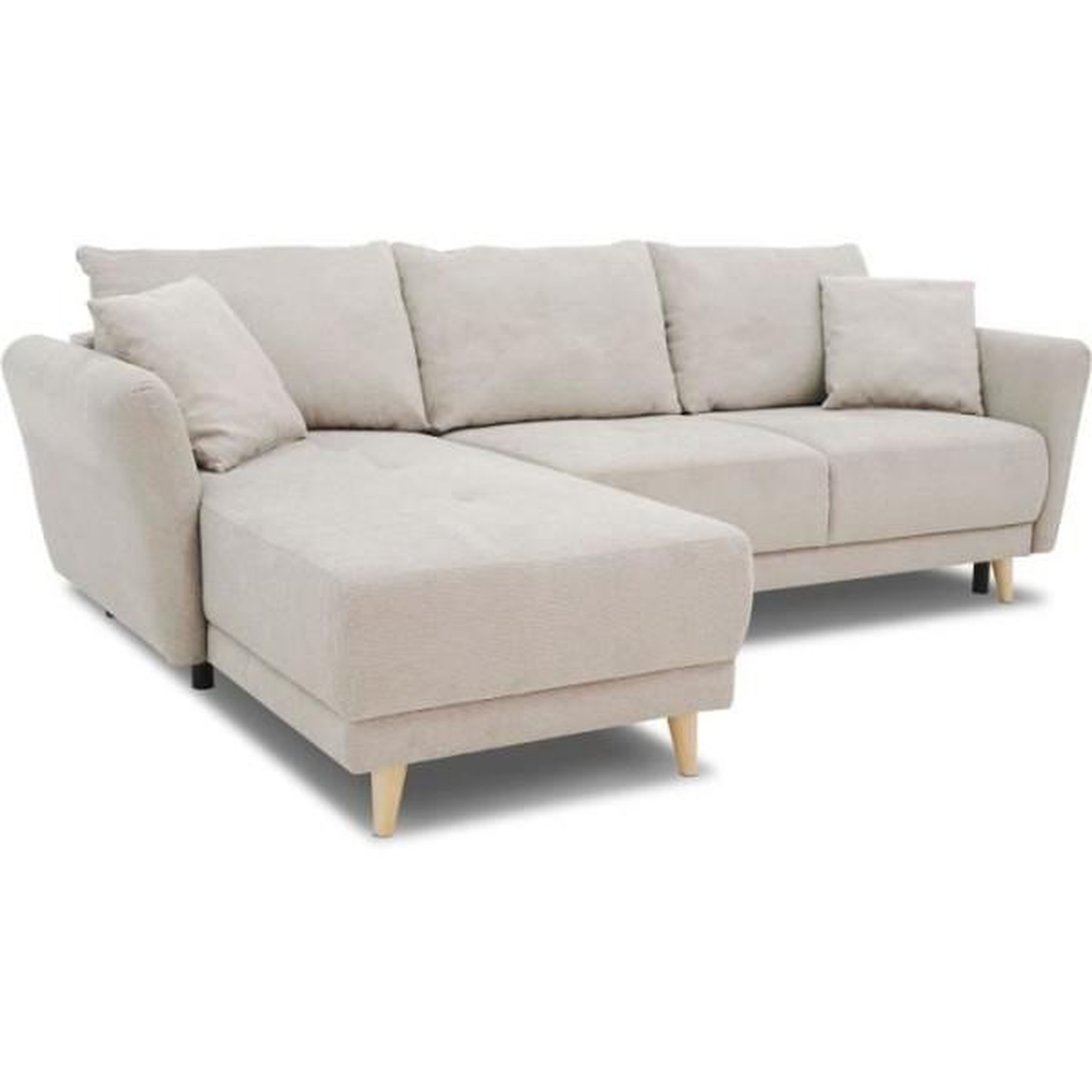 Voir la diapositive 3 : MARKET24 Canapé d'angle convertible réversible 3-4 places CLAUDIUS - Tissu Beige - Coffre de rangement - L 244 x P 158 x H 95 cm