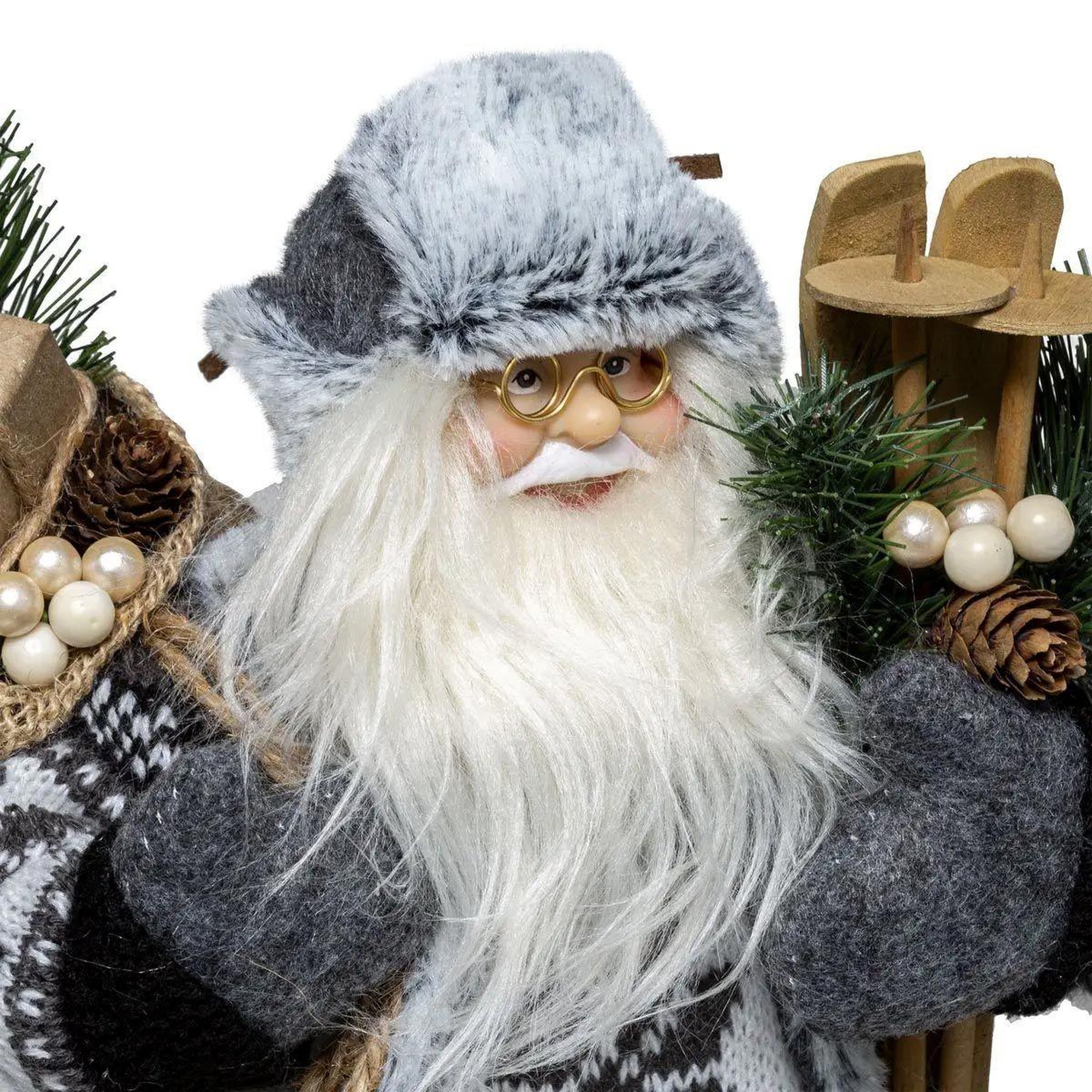 Voir la diapositive 2 : ATMOSPHERA Père noël déco traditionnel  ski  46cm gris