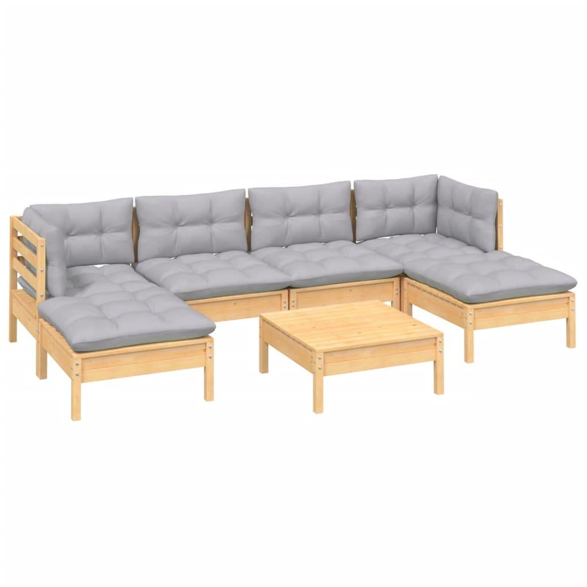 Voir la diapositive 3 : VIDAXL Salon de jardin 7 pcs avec coussins gris bois de pin