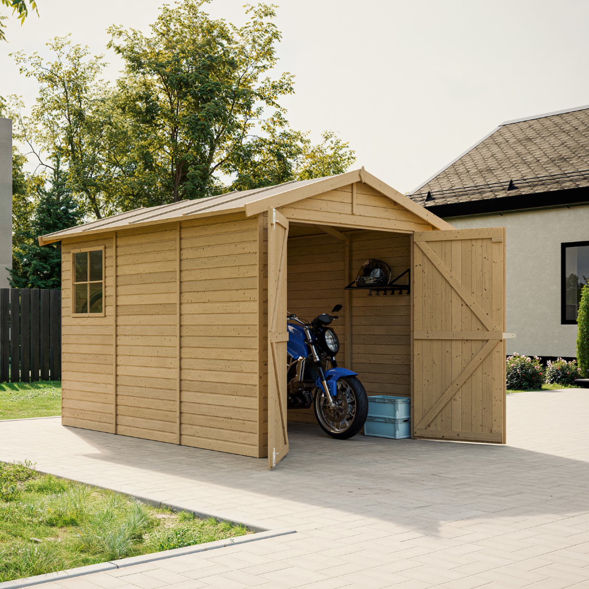 Voir la diapositive 5 : TIMBELA Garage en Bois Naturel - H222x244x320 cm/ 6 m² M105