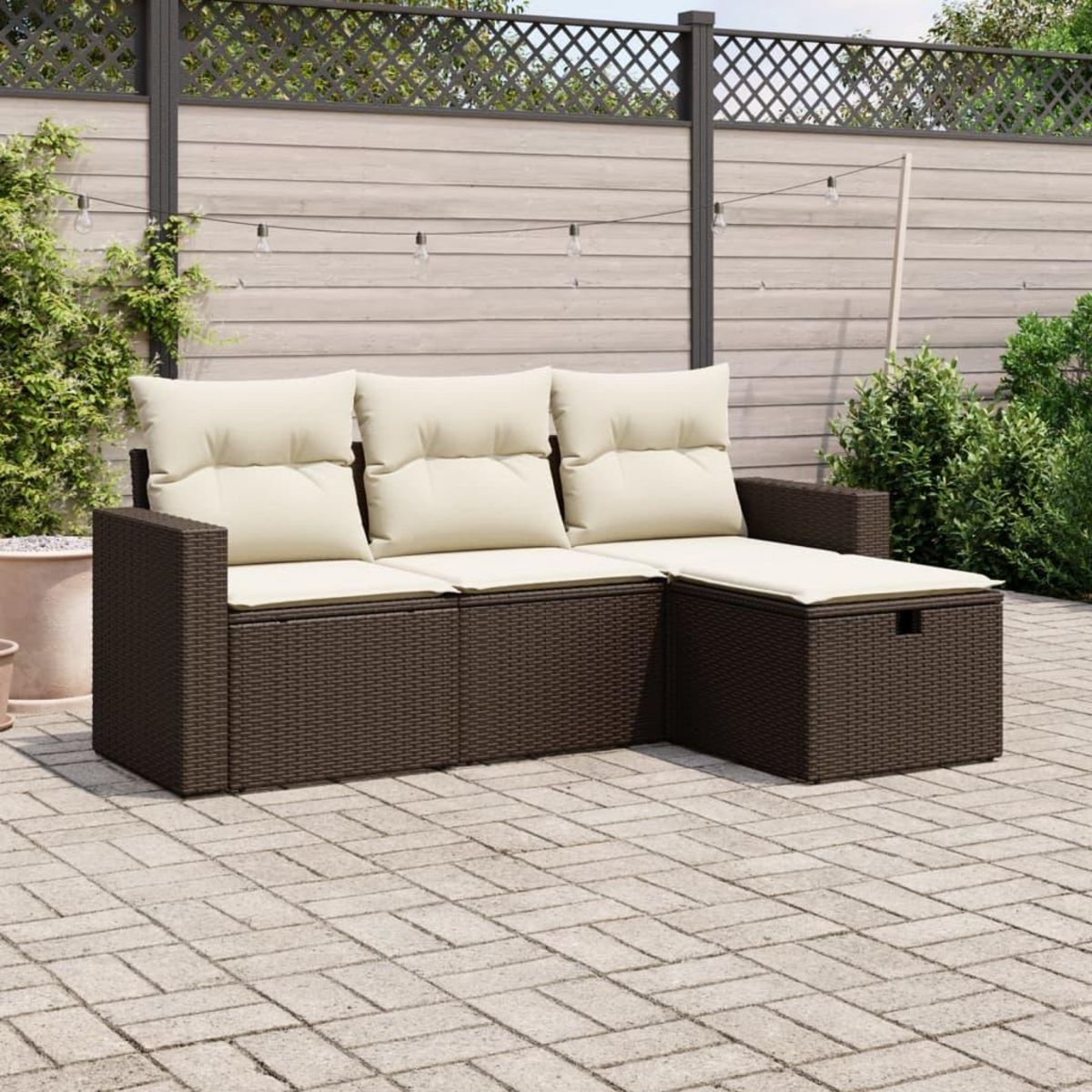VIDAXL Salon de jardin 4 pcs avec coussins marron resine tressee