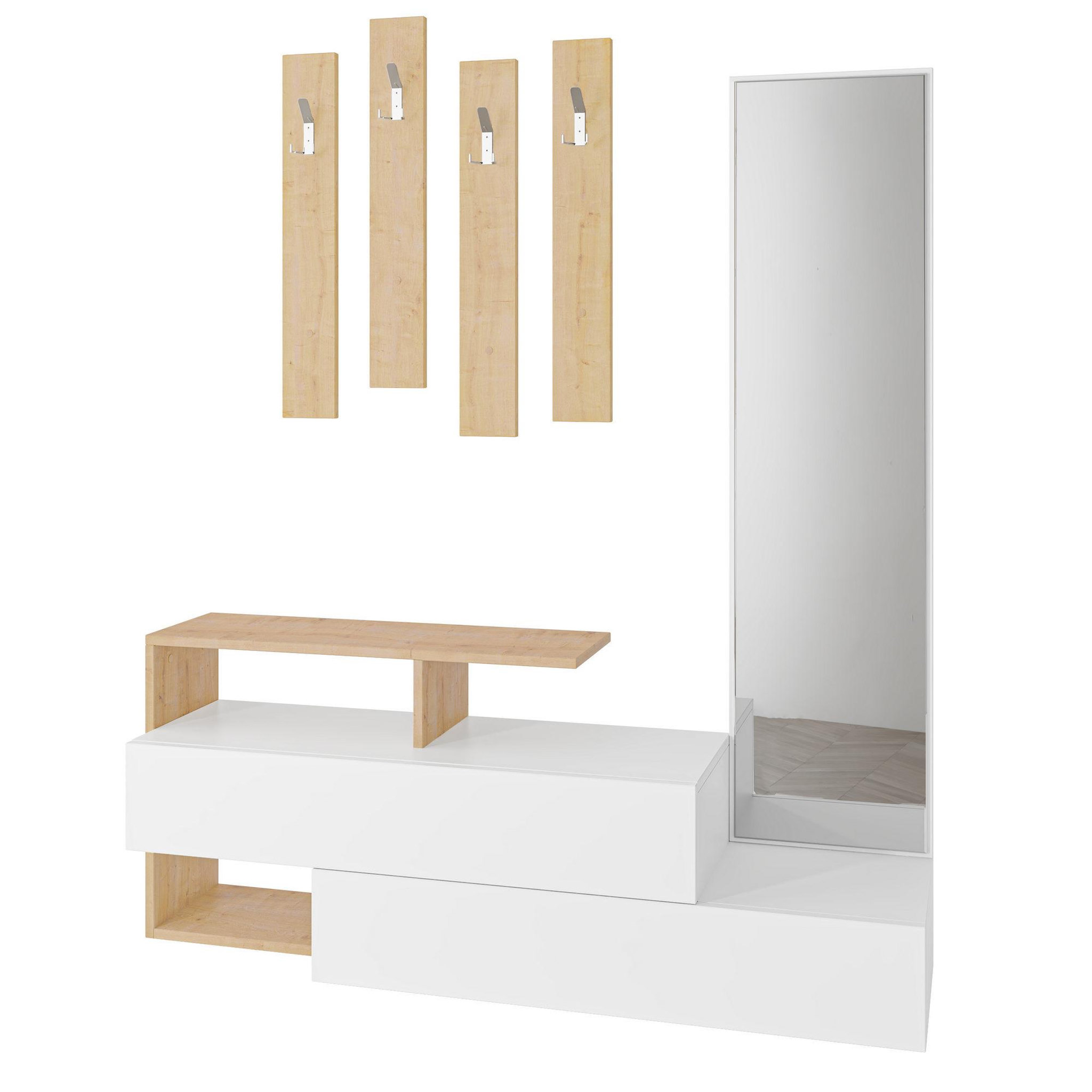 Habitat et Jardin Meuble d'entrée avec miroir en bois  ramda  - 137 x 35 x 154 cm - beige