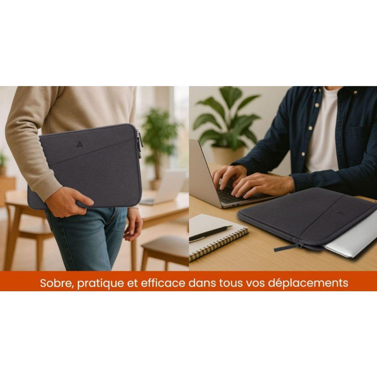 ADEQWAT Housse 13-14'' gris chiné