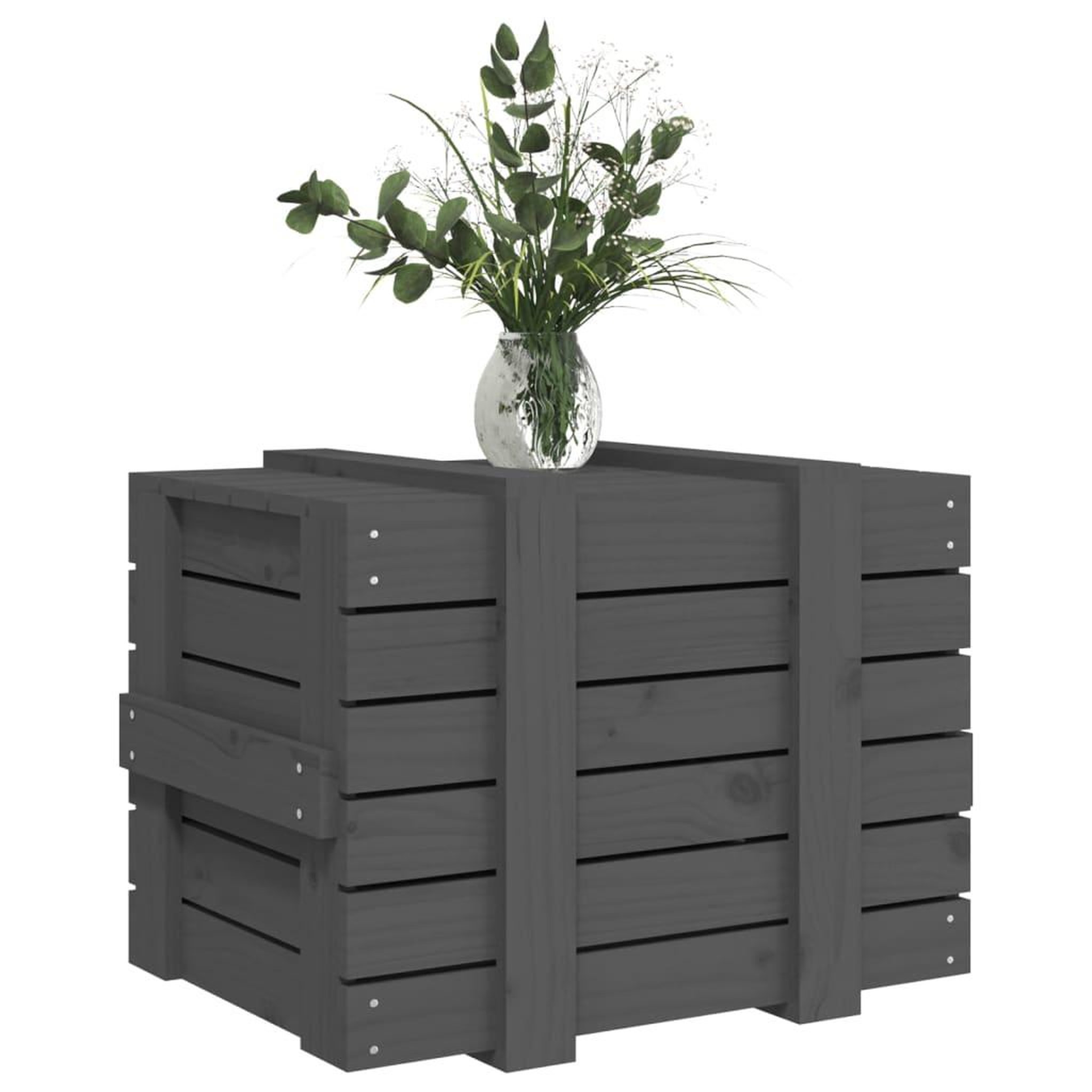 Voir la diapositive 4 : VIDAXL Boîte de rangement Gris 58x40,5x42 cm Bois massif de pin