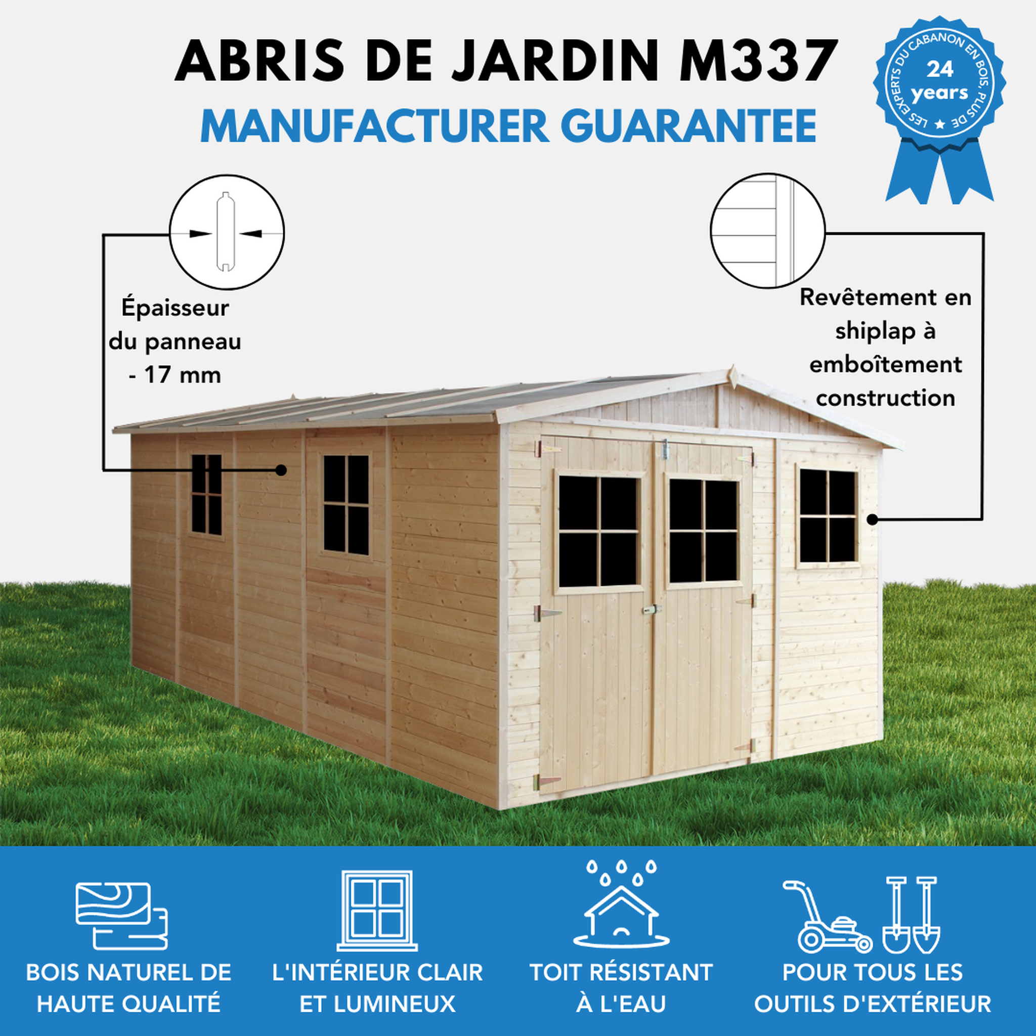 Voir la diapositive 6 : TIMBELA Abri de jardin en bois avec les planchers imprégné H226x324x516 cm/15 m² M337+M337G