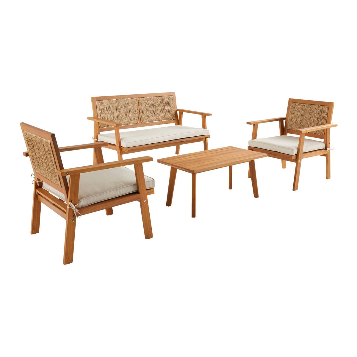 SWEEEK Salon de jardin bois et cannage vertical BOHEMIA 4 places