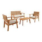 SWEEEK Salon de jardin bois et cannage vertical BOHEMIA 4 places