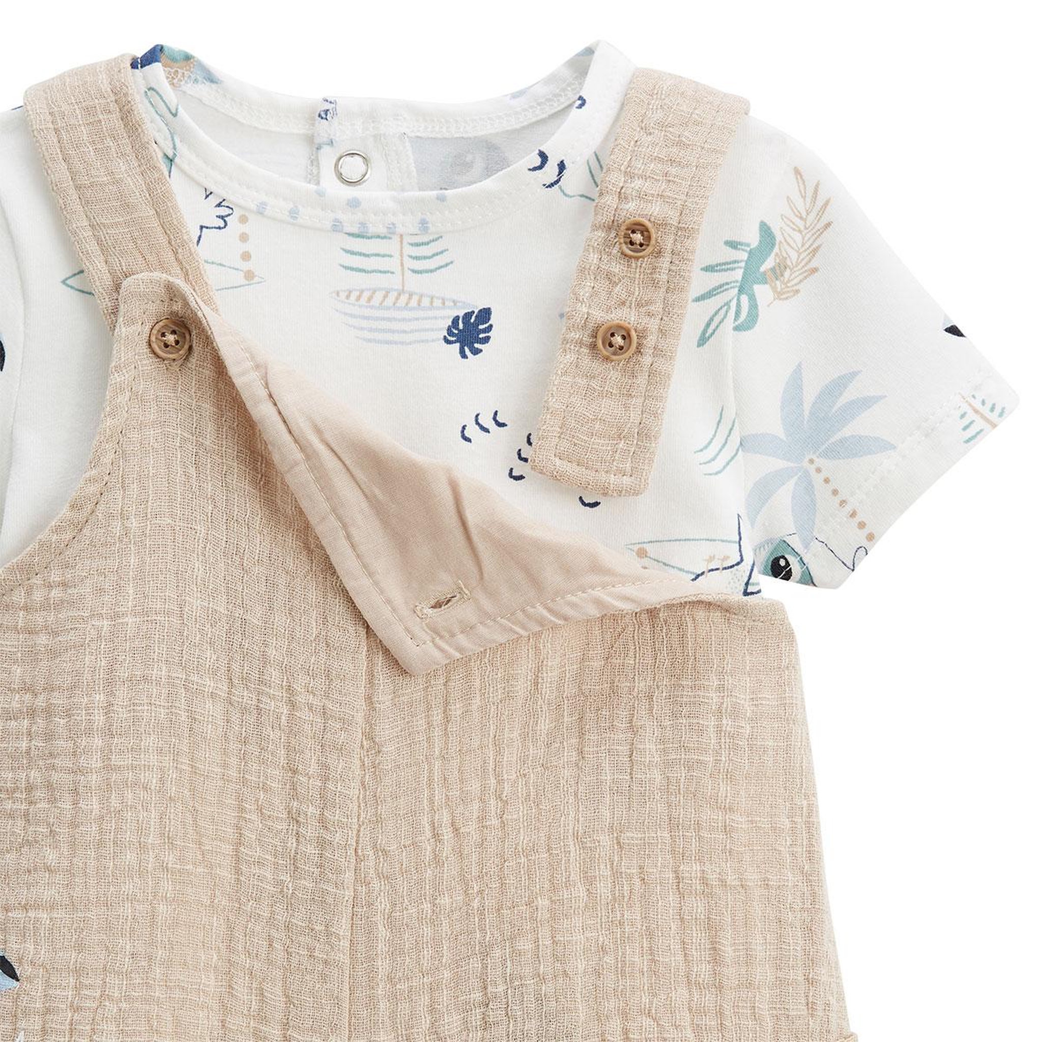 Voir la diapositive 3 : PETIT BEGUIN Ensemble salopette bébé en gaze de coton et t-shirt toucana