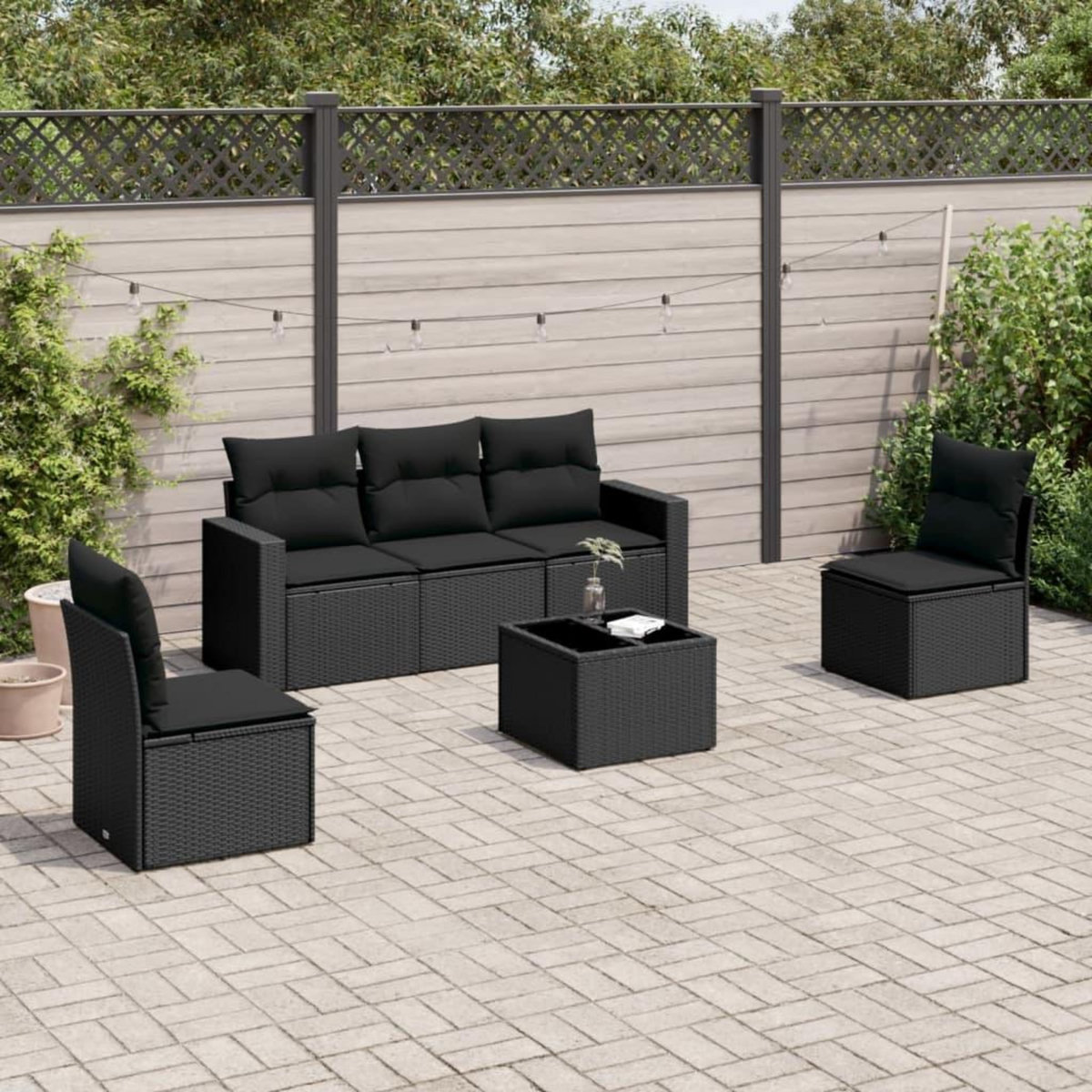 VIDAXL Salon de jardin 6 pcs avec coussins noir resine tressee
