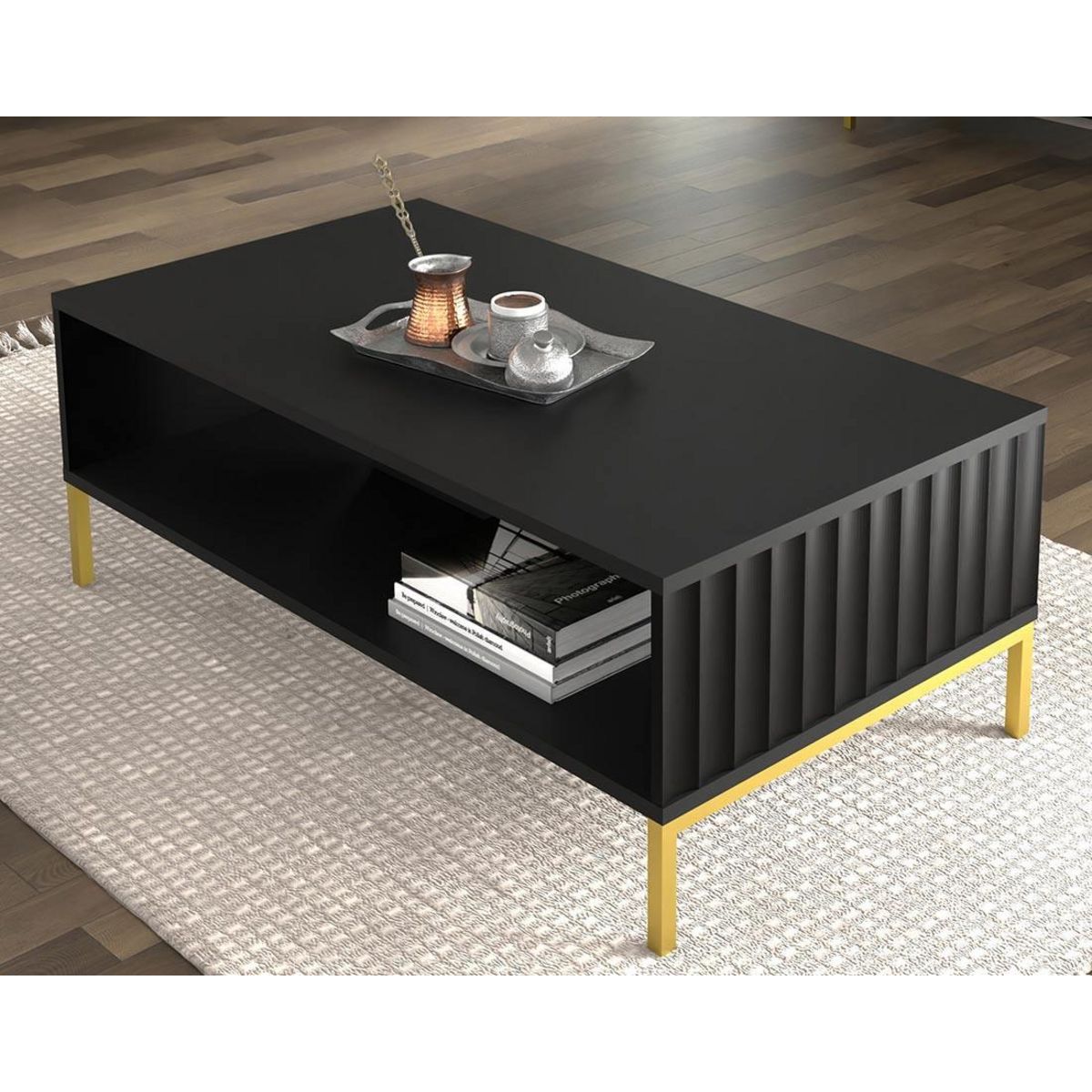 BEST MOBILIER Lara - table basse - pieds dorés - 90 cm