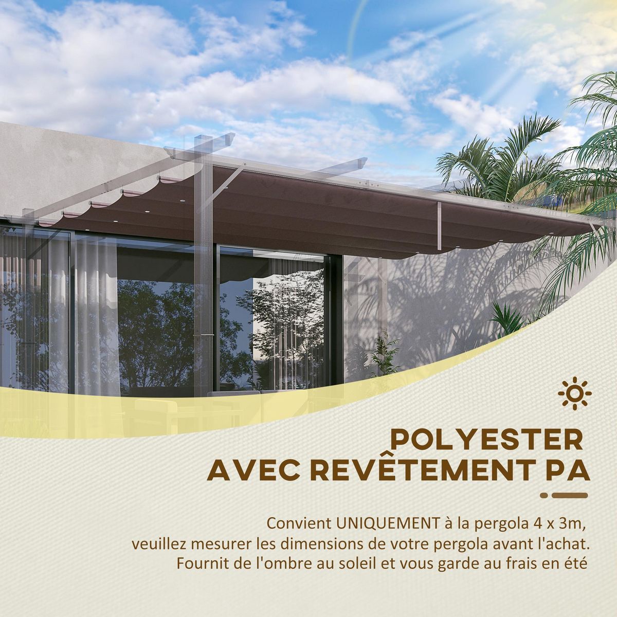 OUTSUNNY Toile de rechange pour pergola rétractable 4 x 3 m polyester haute densité 180 g/m² imperméabilisé chocolat