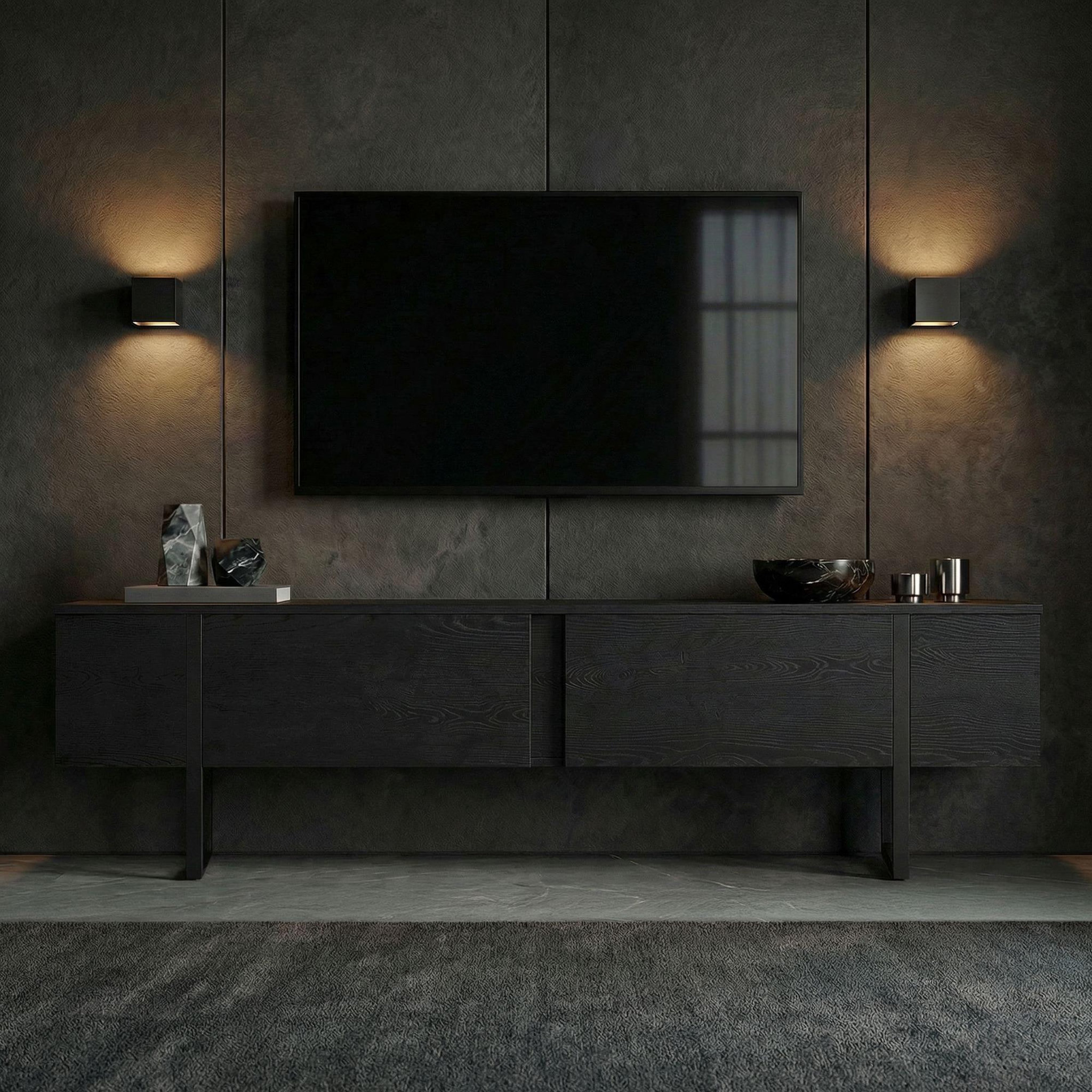 Voir la diapositive 3 : Habitat et Jardin Meuble tv en bois  onera  - 180 x 30 x 50 cm - bois noir / noir