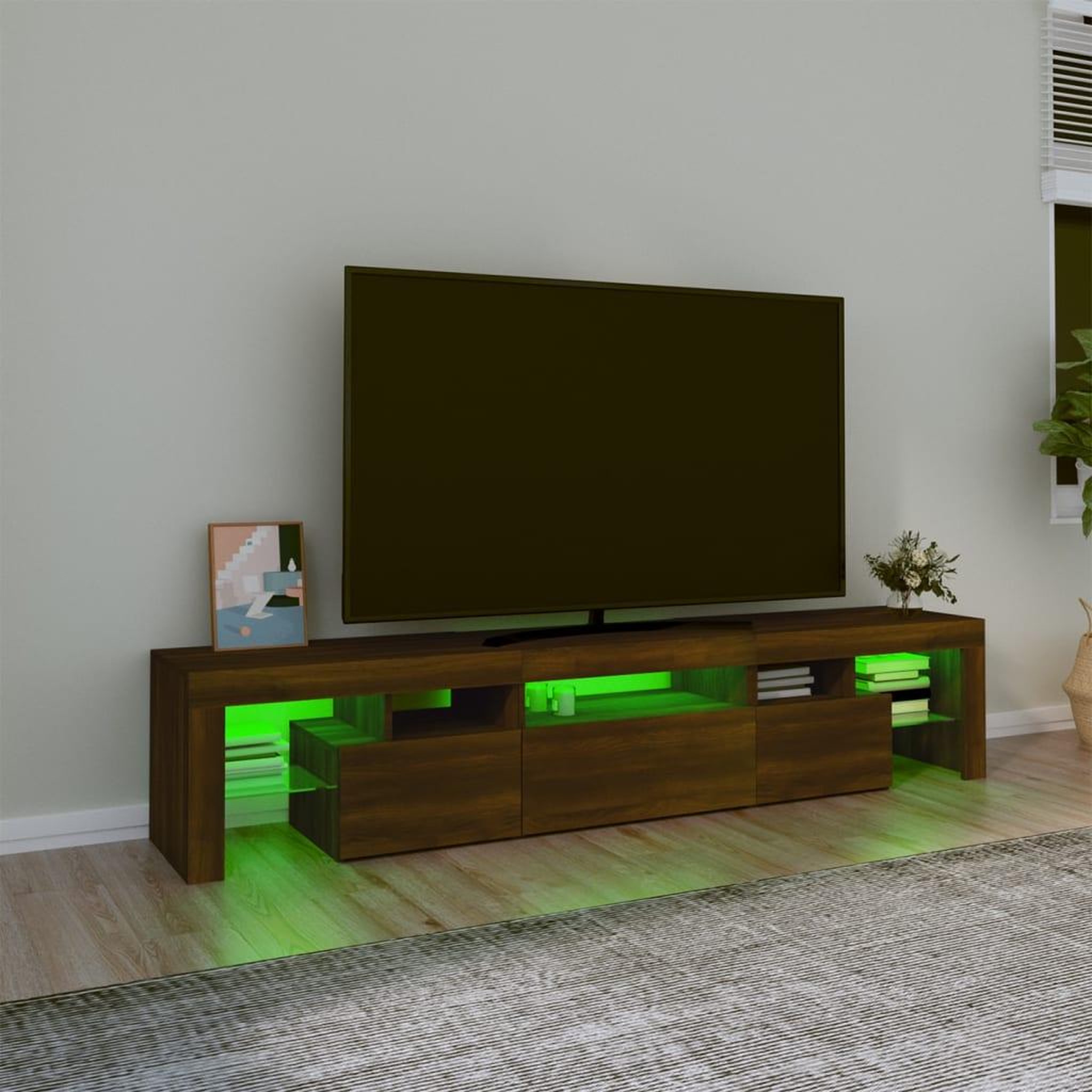 Voir la diapositive 4 : VIDAXL Meuble TV avec lumieres LED Chene marron 200x36,5x40 cm