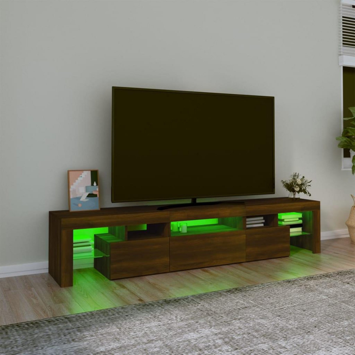 VIDAXL Meuble TV avec lumieres LED Chene marron 200x36,5x40 cm