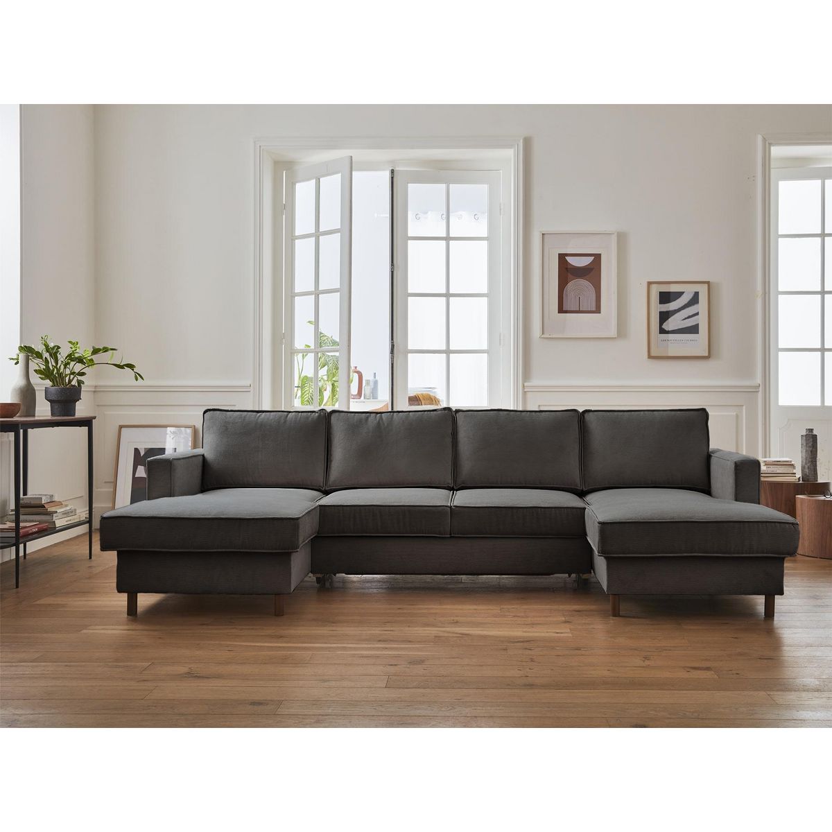 LISA DESIGN Jake - canapé panoramique en u - 7 places - convertible avec coffre - en velours côtelé