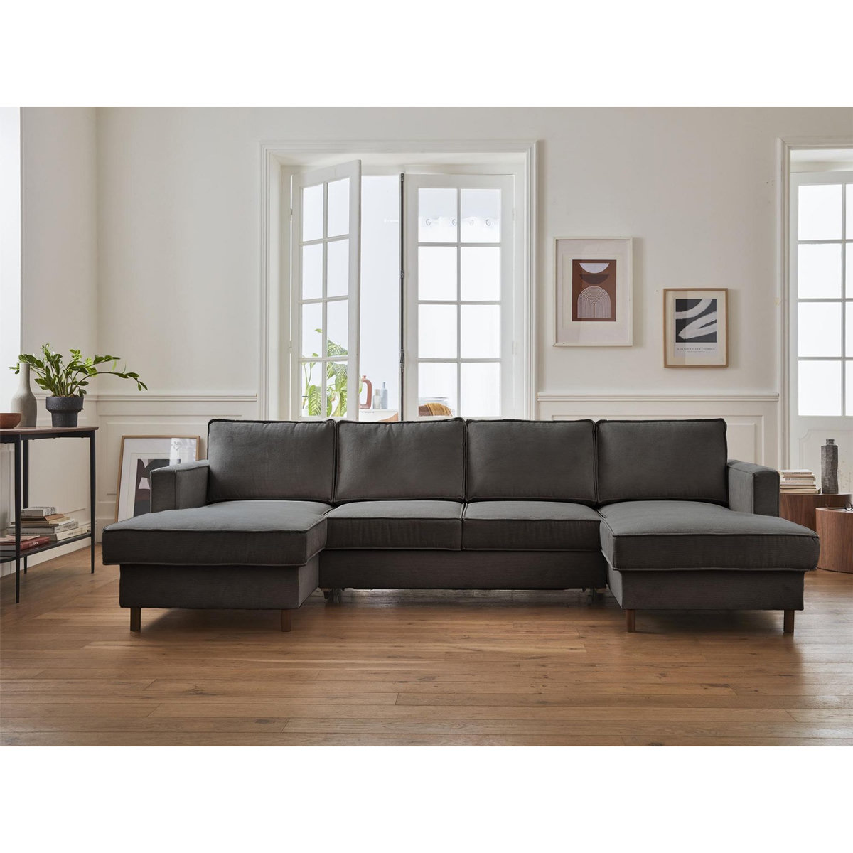 LISA DESIGN Jake - canapé panoramique en u - 7 places - convertible avec coffre - en velours côtelé