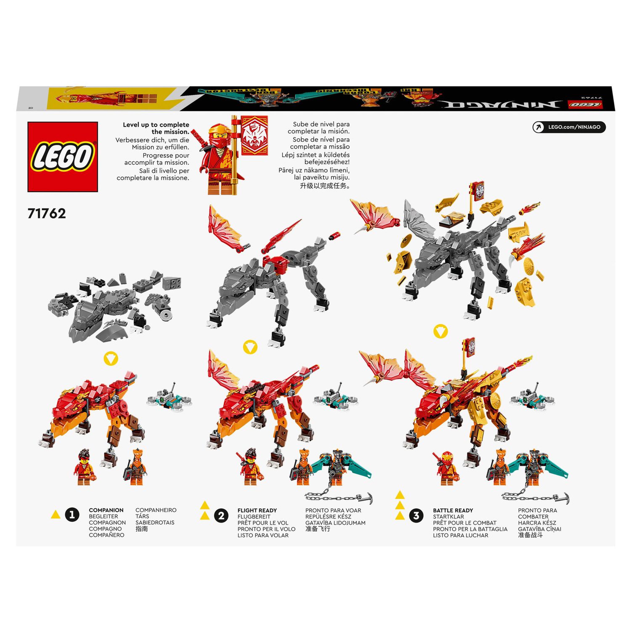 Voir la diapositive 9 : LEGO Ninjago 71762 - Le dragon de feu de Kaï - Évolution, Jouet pour Enfants +6 Ans, Set avec Figurines Guerriers Serpents avec bannière de mission à collectionner