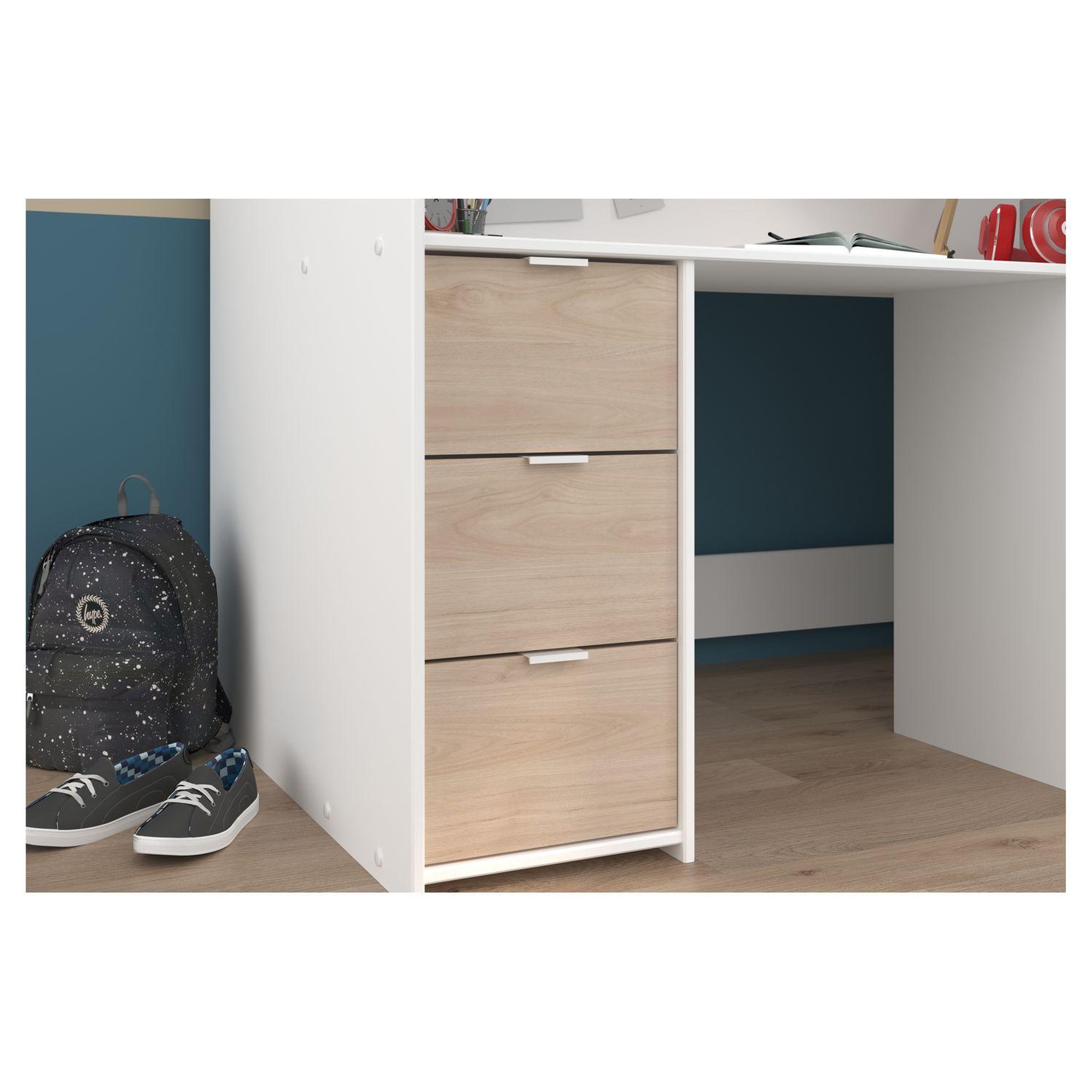 Voir la diapositive 7 : Lit combiné avec armoire de rangement et bureau 90x200cm THOMAS