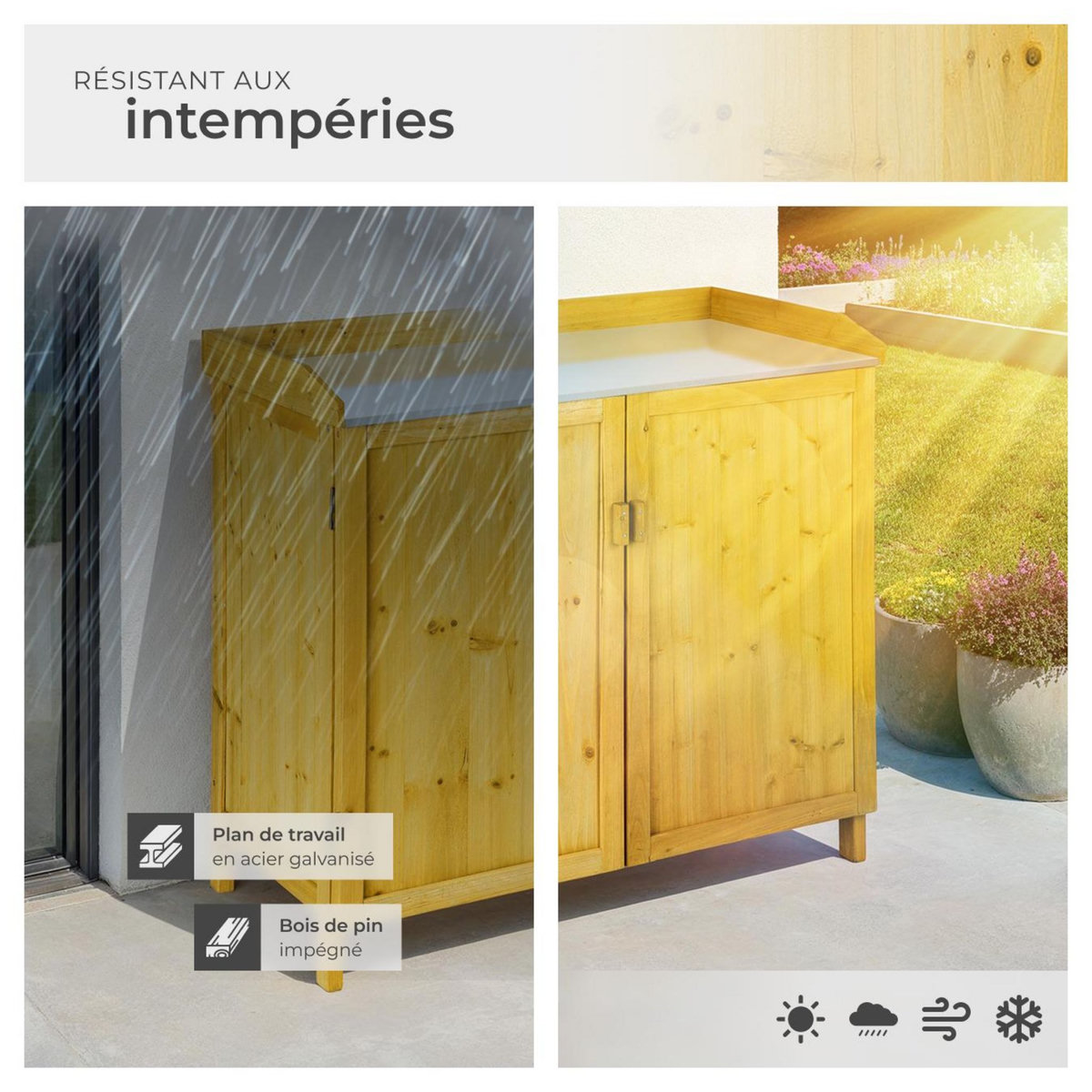 tectake Armoire de jardin basse table de jardinage en bois de pin imprégné marron