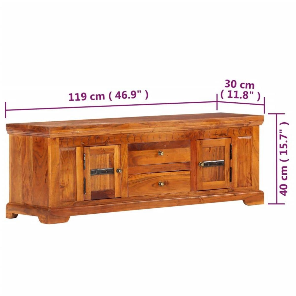 VIDAXL Meuble TV 119x30x40 cm Bois d'acacia massif