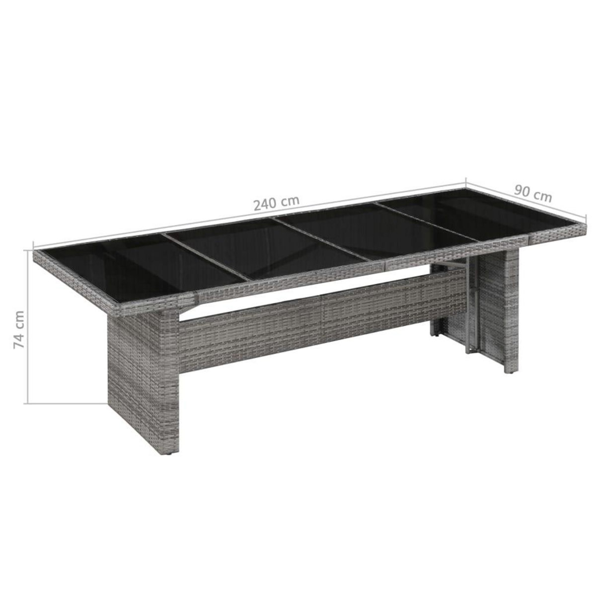 VIDAXL Table de jardin 240x90x74 cm Resine tressee et verre