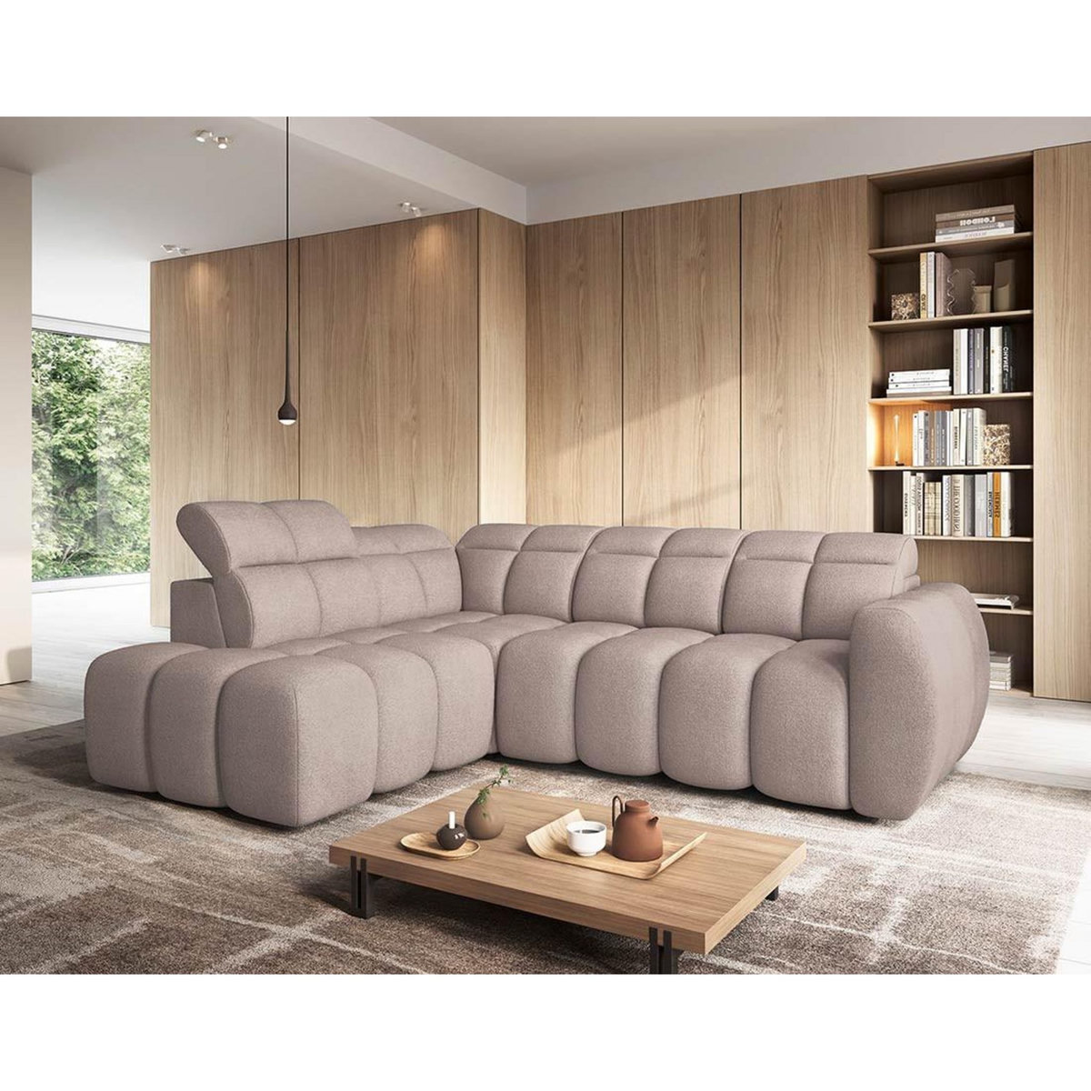 BEST MOBILIER Basile - canapé d'angle gauche 4 places assise extensible électrique avec coffre en tissu texturé