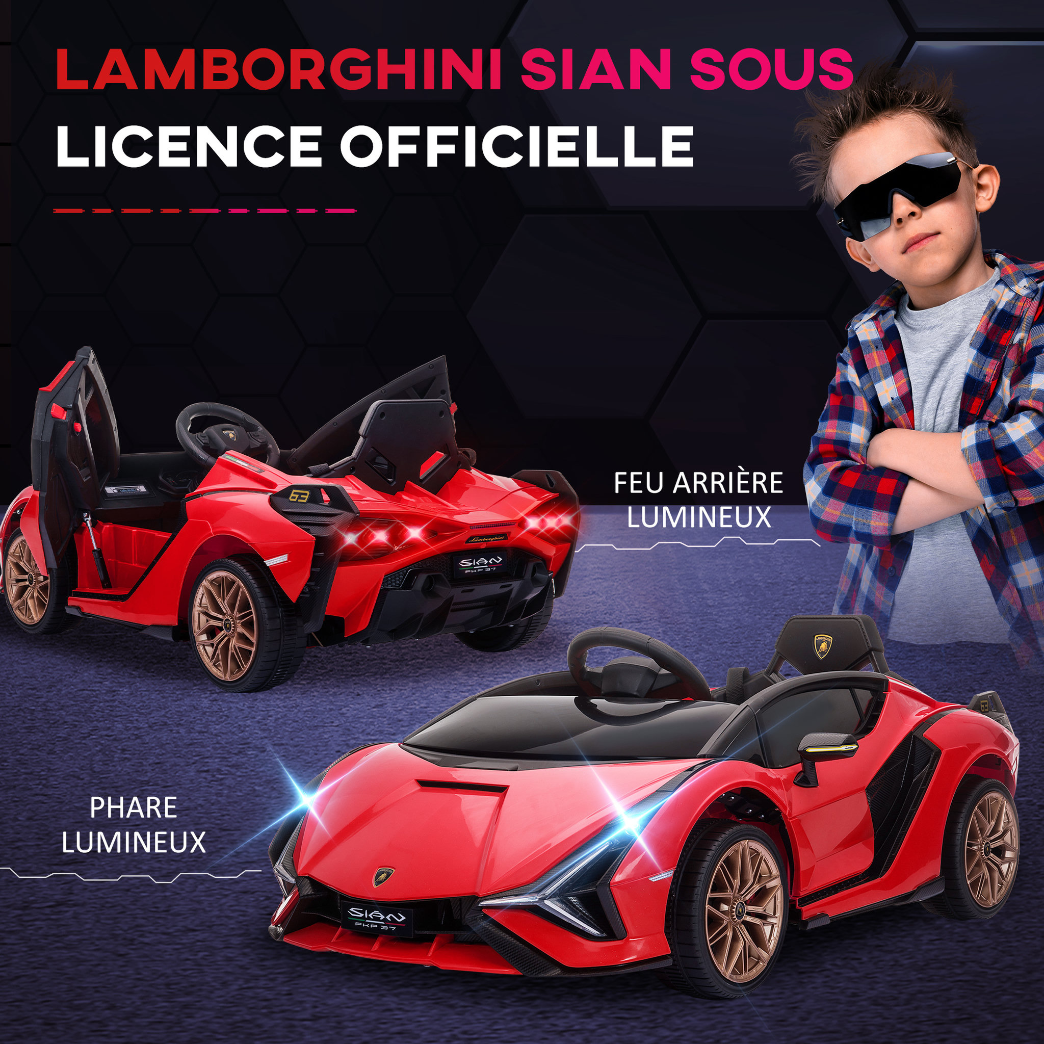Voir la diapositive 4 : HOMCOM Voiture électrique enfants de sport supercar 12 V - V. max. 8 Km/h effets sonores + lumineux rouge