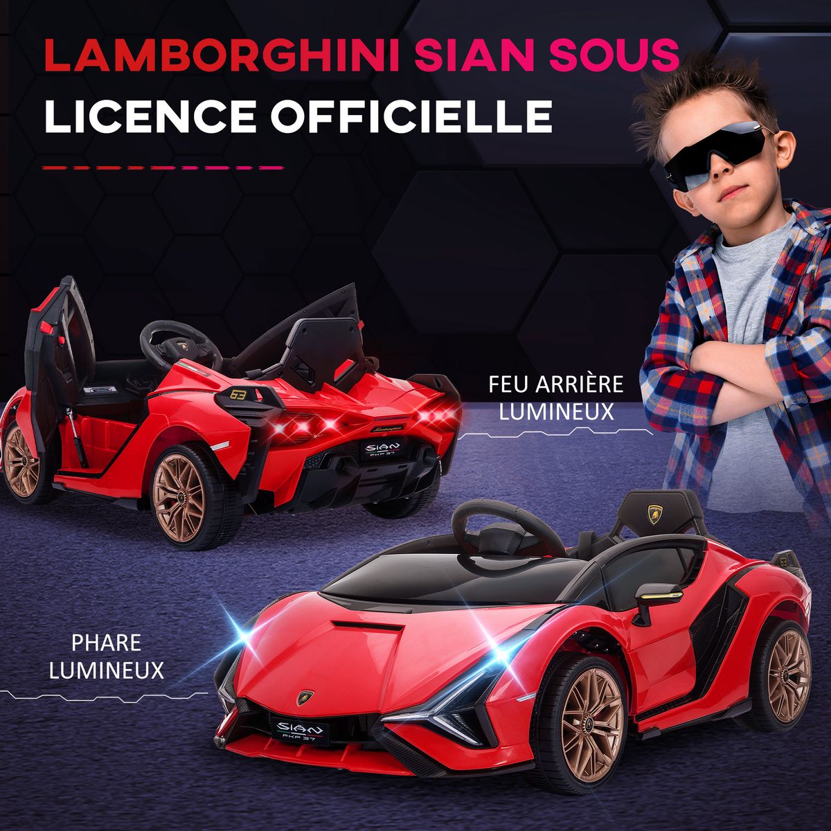 HOMCOM Voiture électrique enfants de sport supercar 12 V - V. max. 8 Km/h effets sonores + lumineux rouge