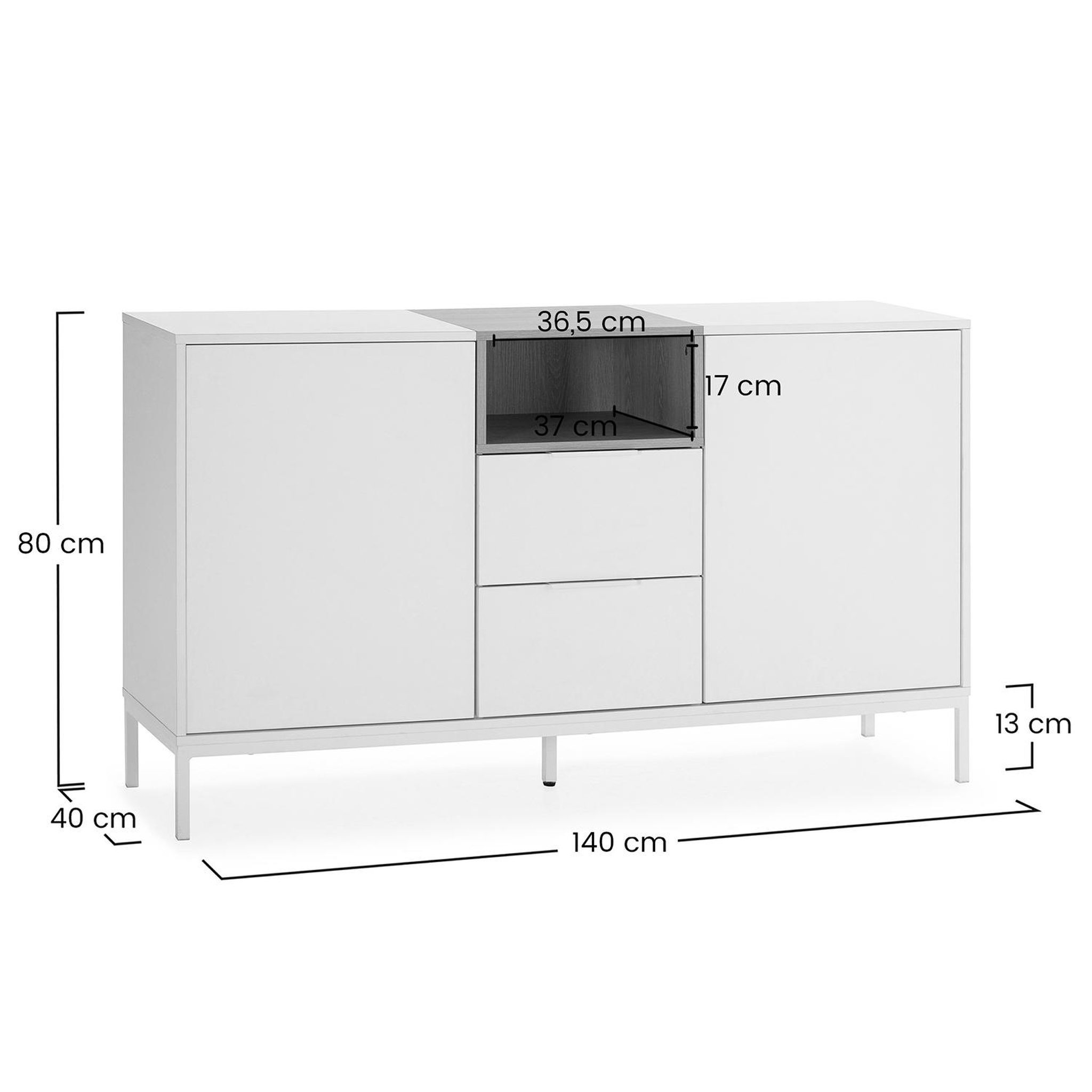 Voir la diapositive 6 : VS VENTA-STOCK Buffet Nieve 2 portes 2 tiroirs couleur Blanc