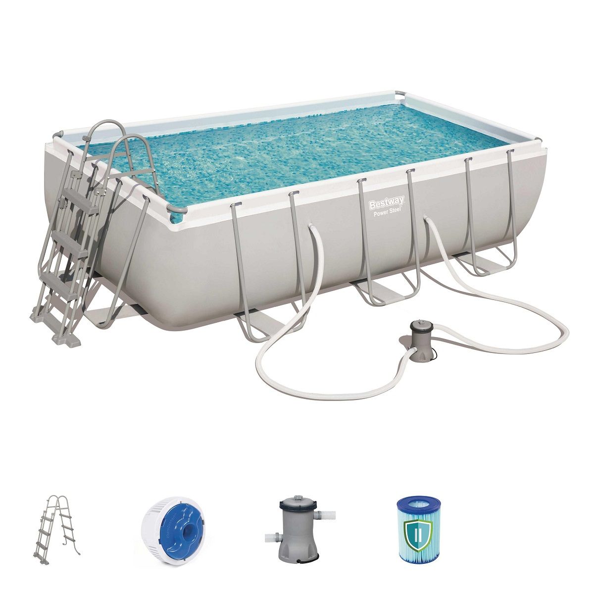 BESTWAY Kit Piscine 4.04 x 2.01 x 1 m - Power steel Frame  Rectangulaire 