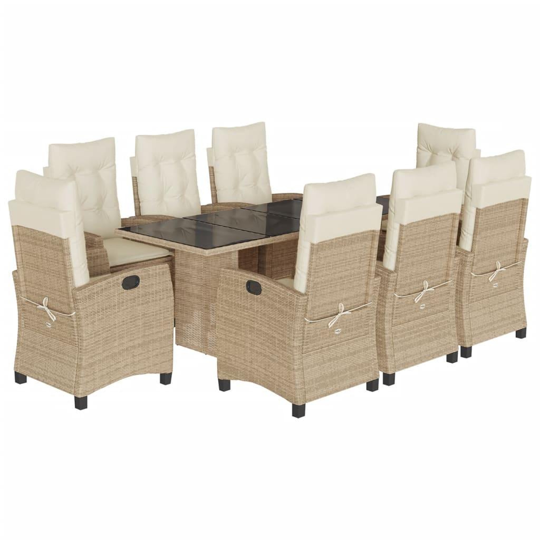 Voir la diapositive 2 : VIDAXL Ensemble a manger de jardin et coussins 9 pcs beige Poly rotin