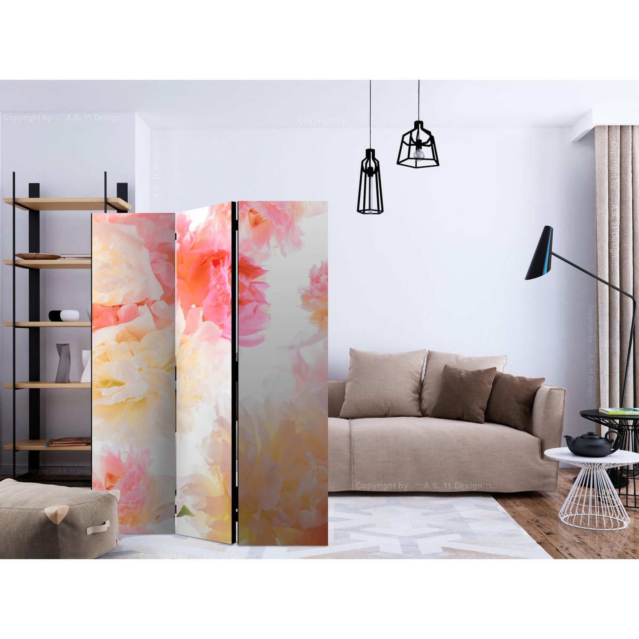 Voir la diapositive 2 : Paris Prix Paravent 3 volets  pastel peonies  135x172cm