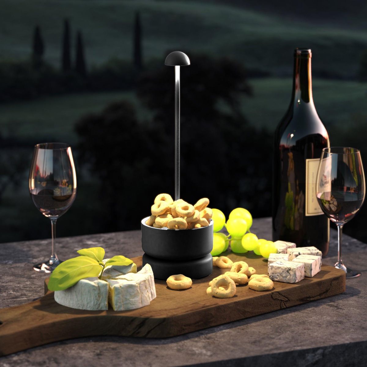 Lumisky Lampe de table sans fil LED BASKET BLACK – Design Franco Pagliarini – Dimmable – Aluminium noir – Blanc chaud – IP65 – H31 cm